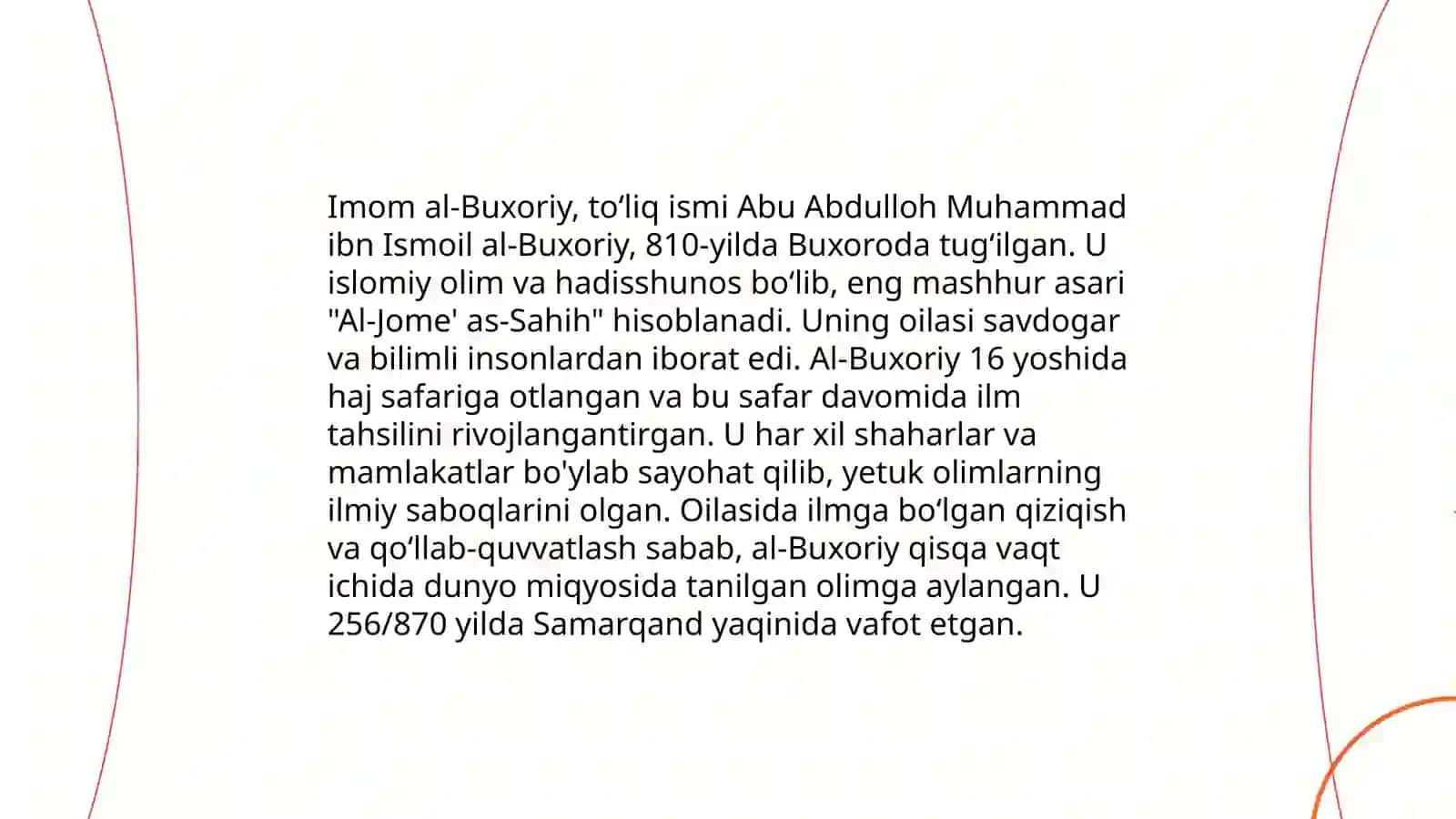 Imom al Buxoriy hayoti va islomga qo'shgan hissasi 4