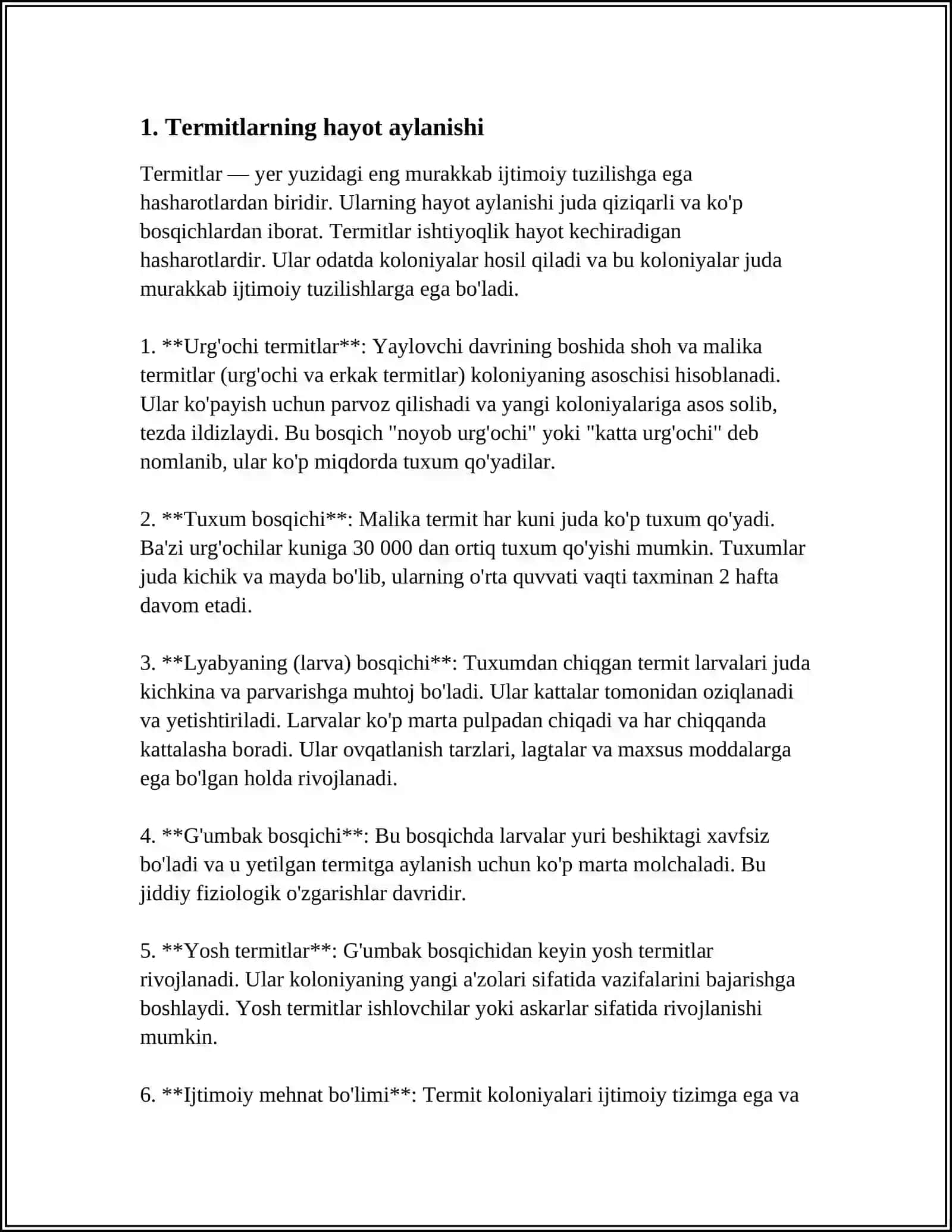 TERMITLARDAN BIOMEXANIK ZARARLANGAN MATERIALLARNI ANIQLASH. BIOZARARLANISH MEXANIZMINI ANIQLASH 4