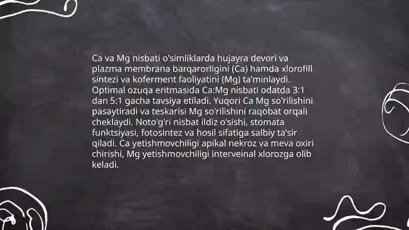 Ozuqa eritmasida makro va mikro elementlar nisbati va ularni o'simliklar tomonidan tahlil qilish 4