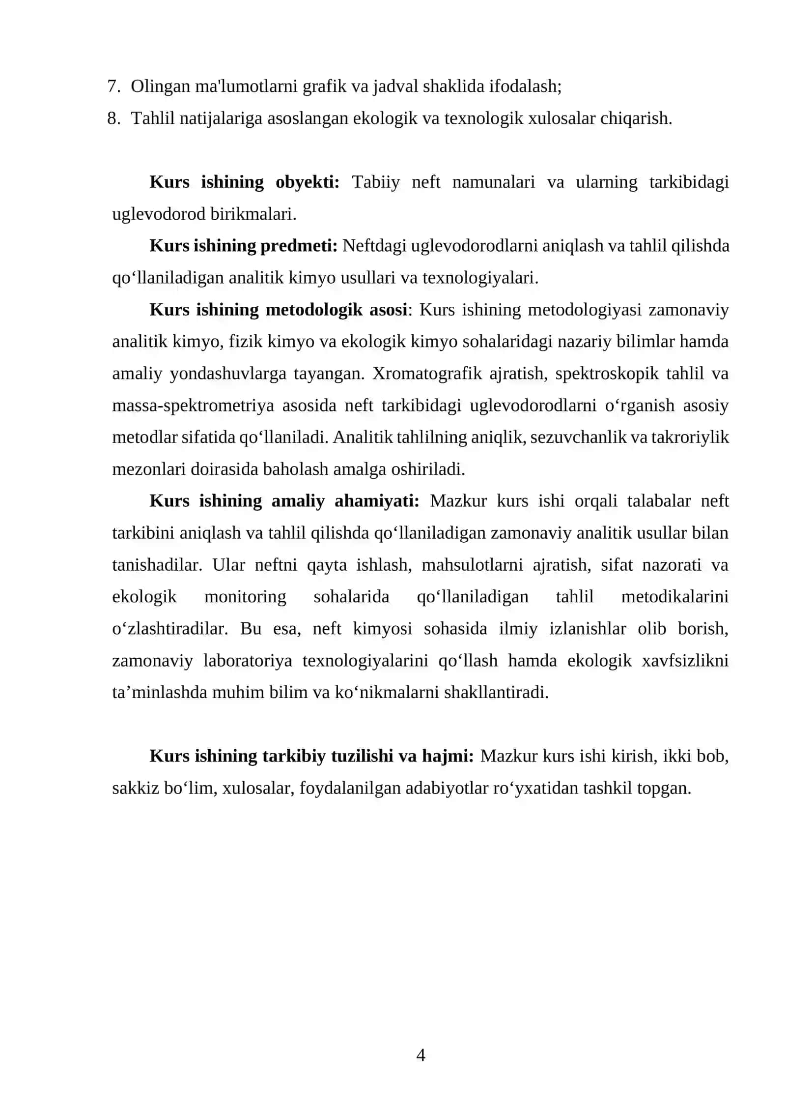NEFT TARKIBIDAGI UGLEVODORODLARNING ANALITIK TAHLILI VA ULARNI ANIQLASH USULLARI KURS ISHI 4