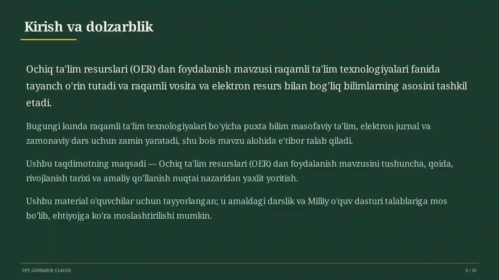 Ochiq ta'lim resurslari (OER) dan foydalanish 4