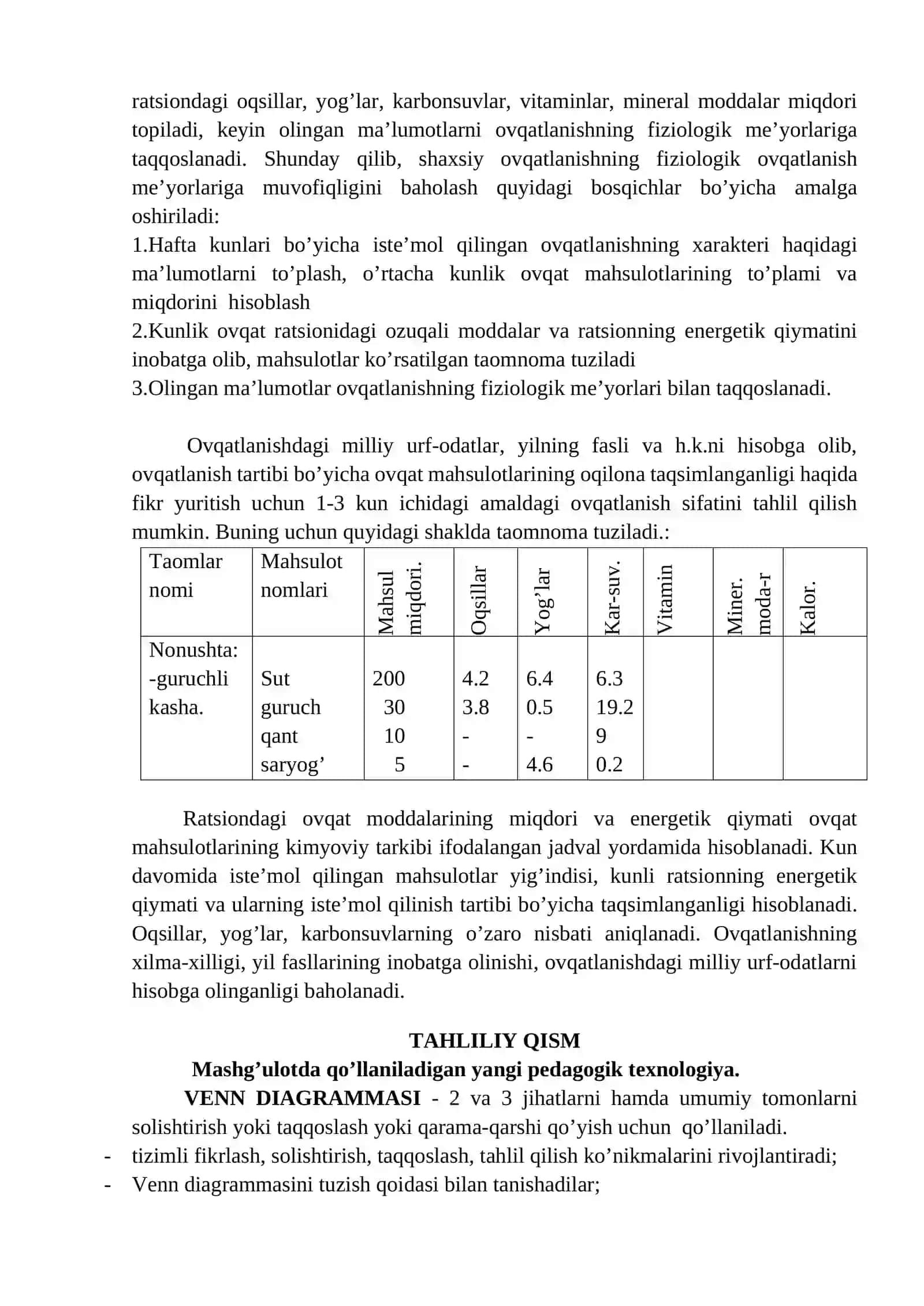 SHAXSIY OVQATLANISHNING ADEKVATLIGINI TEKSHIRISH VA BAHOLASH 4