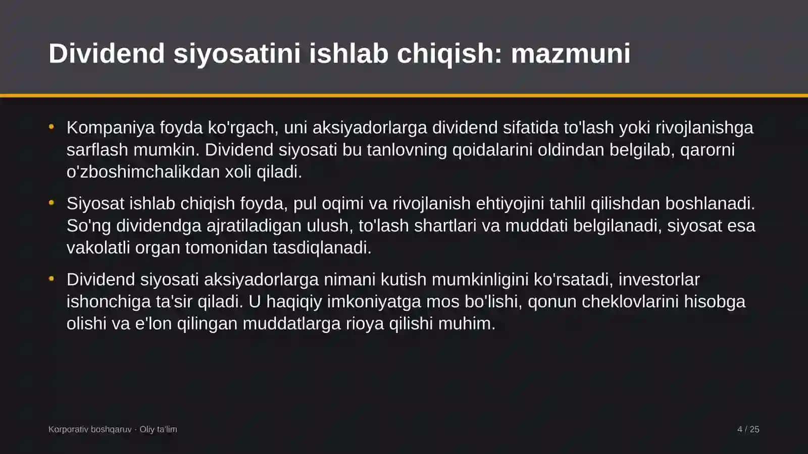 Gipermarketlarda dividend siyosatini ishlab chiqish 4