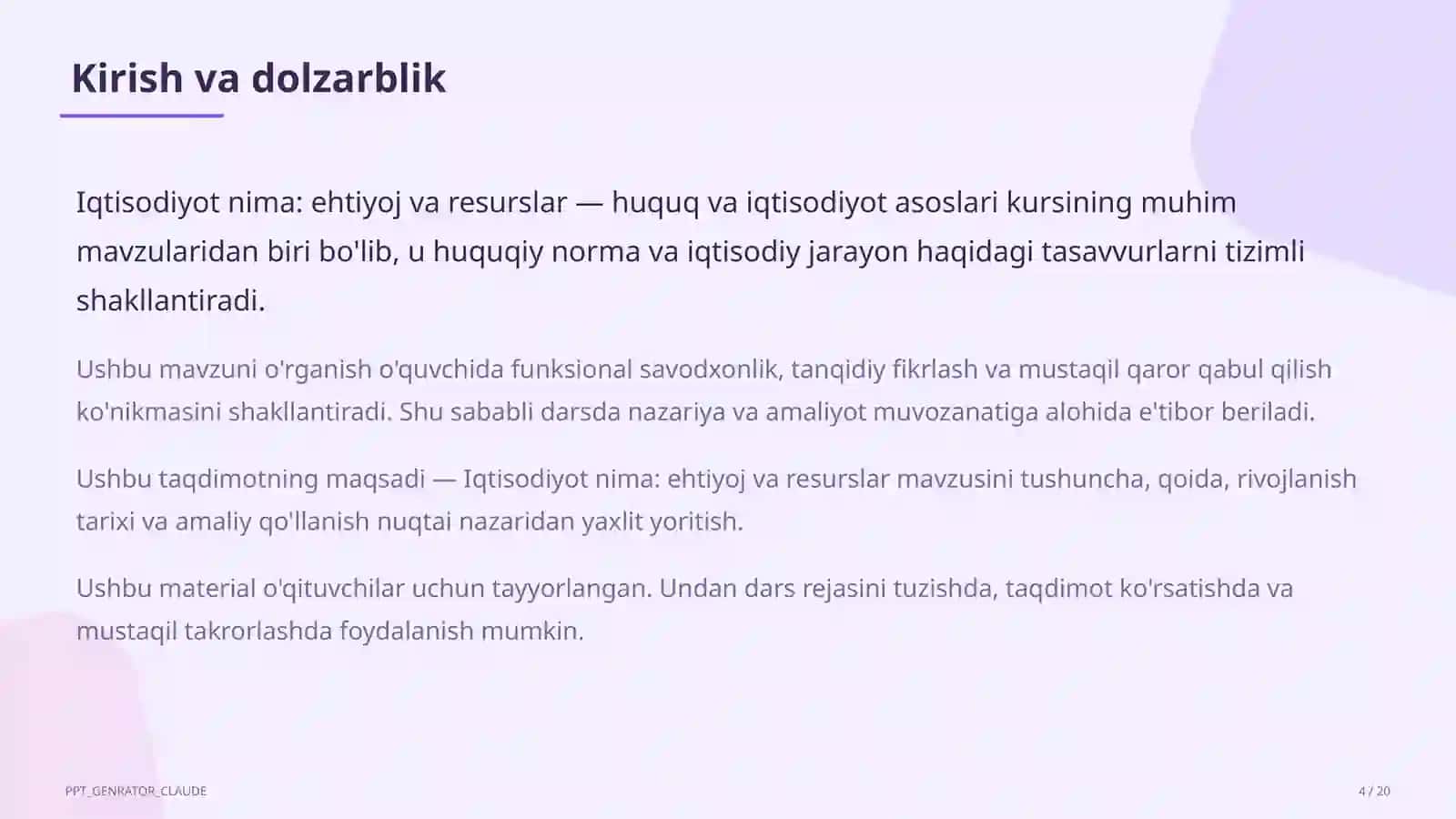 Iqtisodiyot nima: ehtiyoj va resurslar (9-sinf) 4