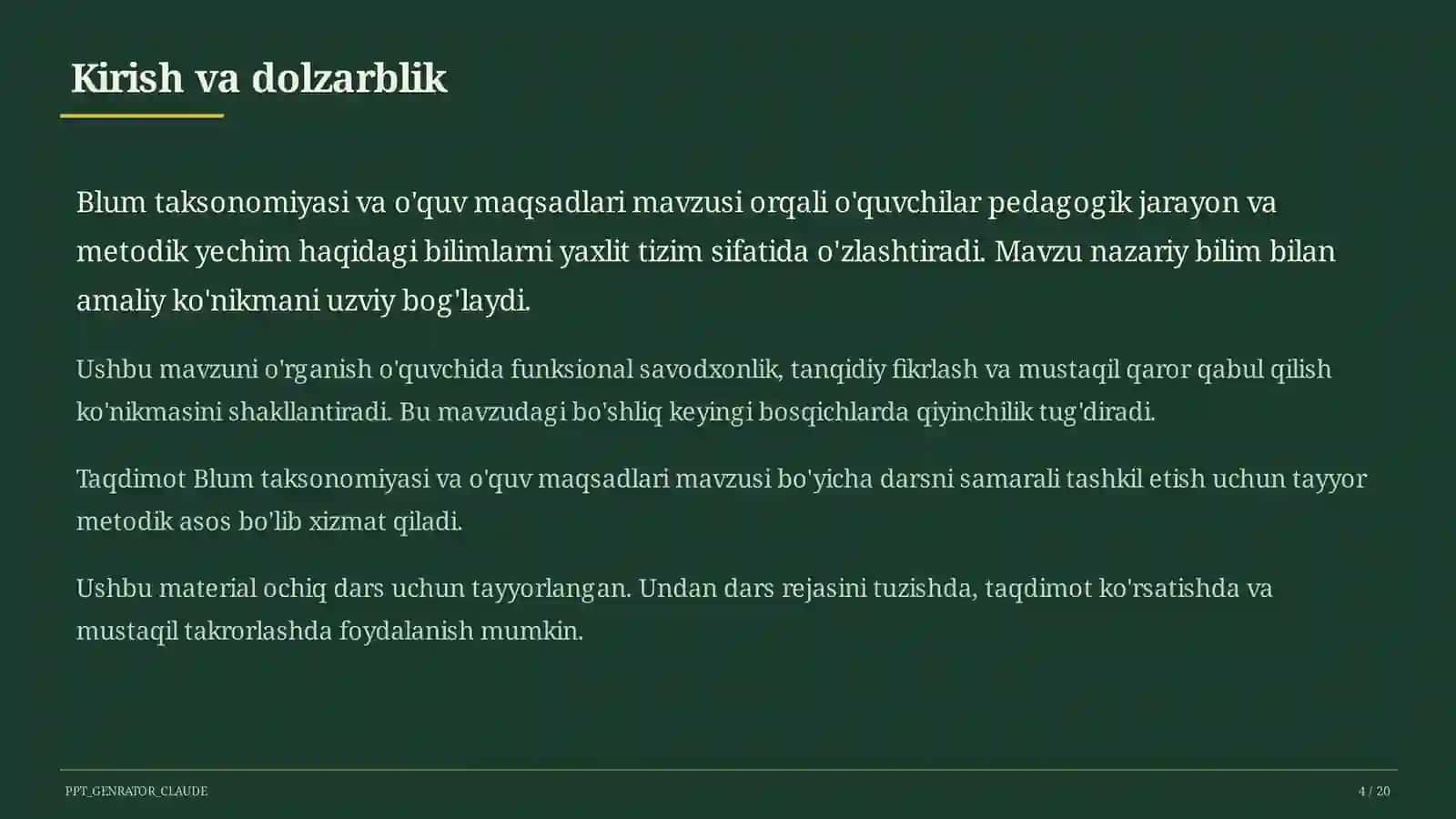 Blum taksonomiyasi va o'quv maqsadlari 4