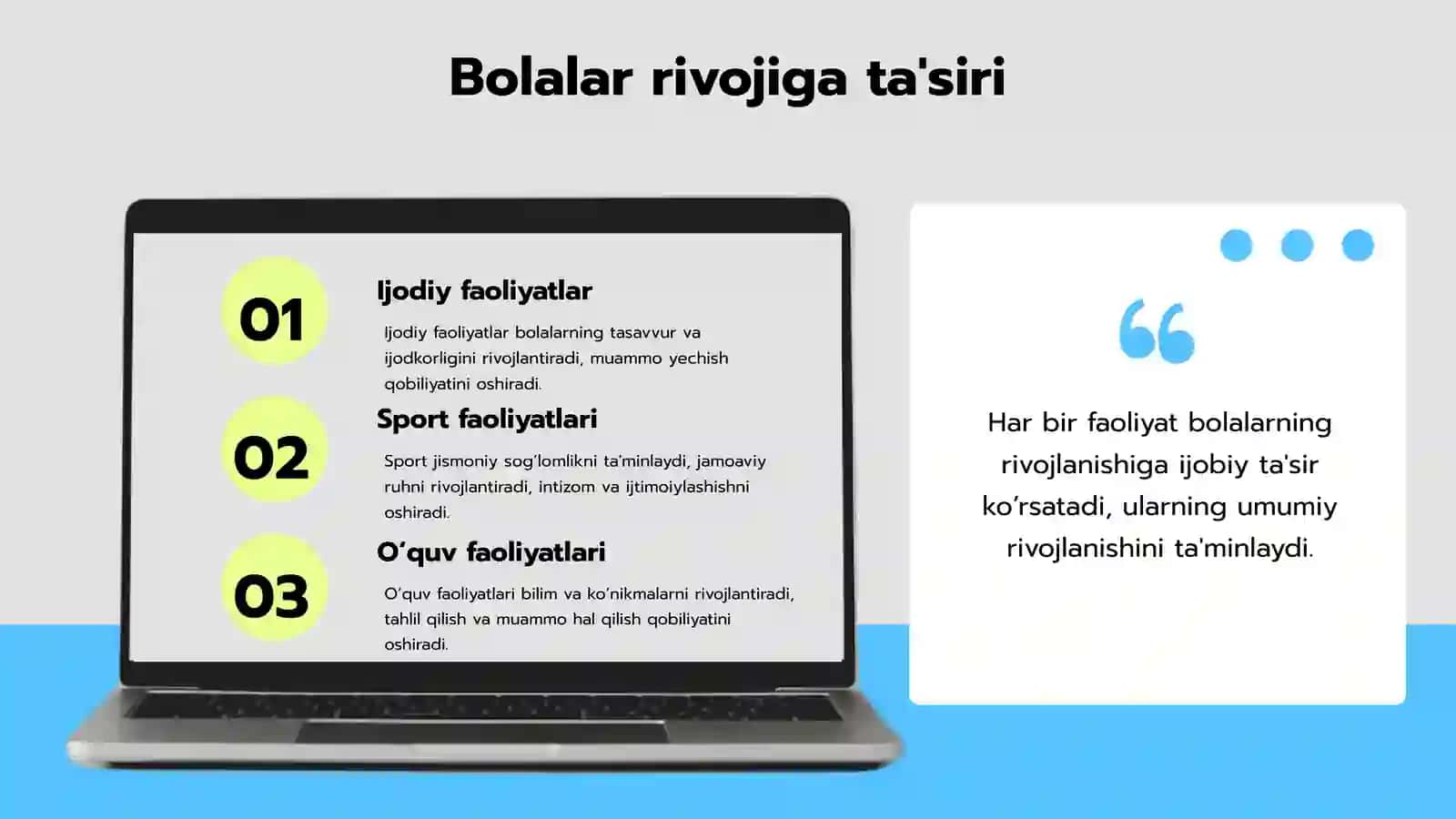 Bolalar faoliyatlari turlari va ularning rivojiga ta'sir 4
