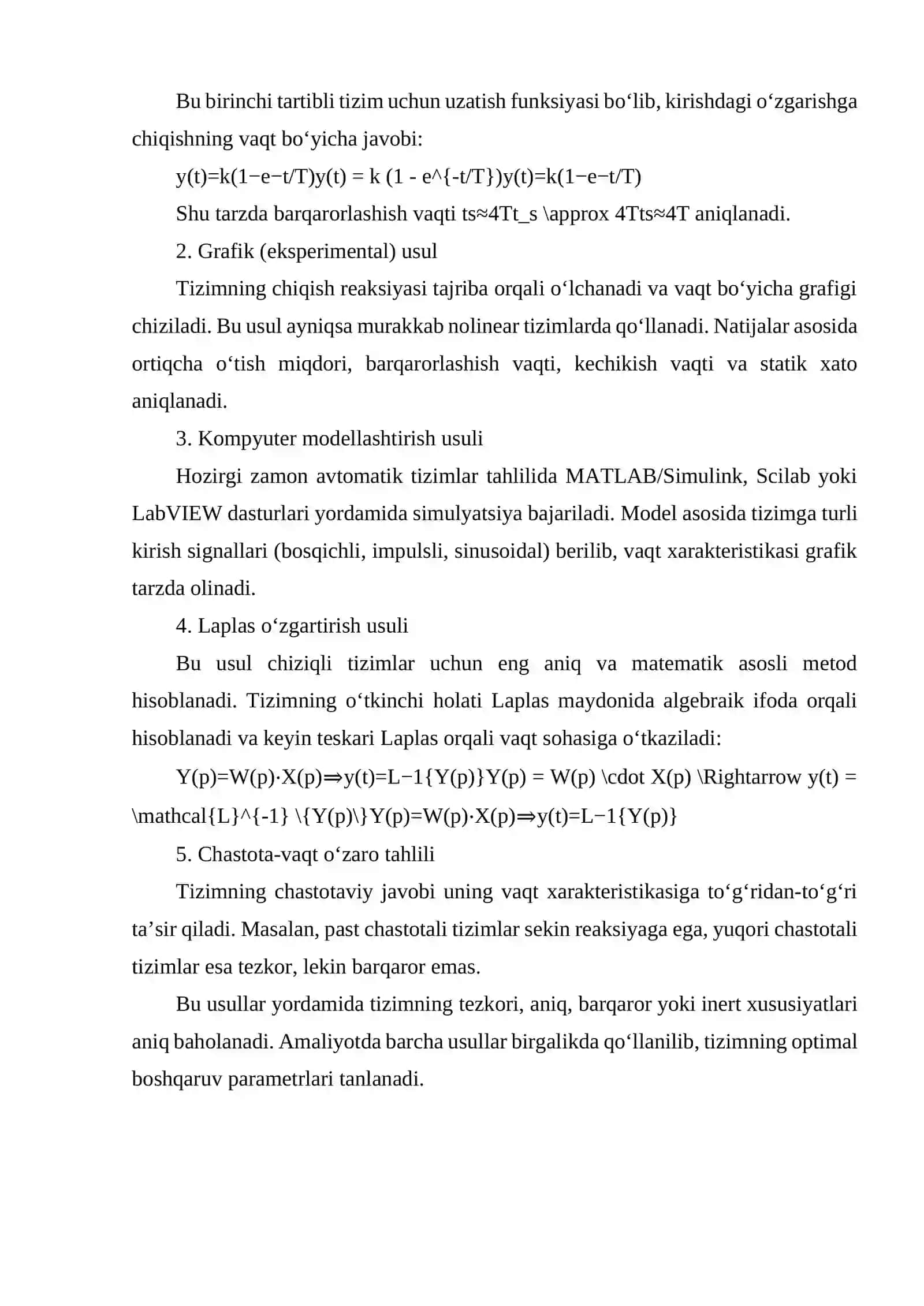 AVTOMATIK BOSHQARISH SISTEMALARINING VAQT XARAKTERISTIKALARINI TADQIQ ETISH 4