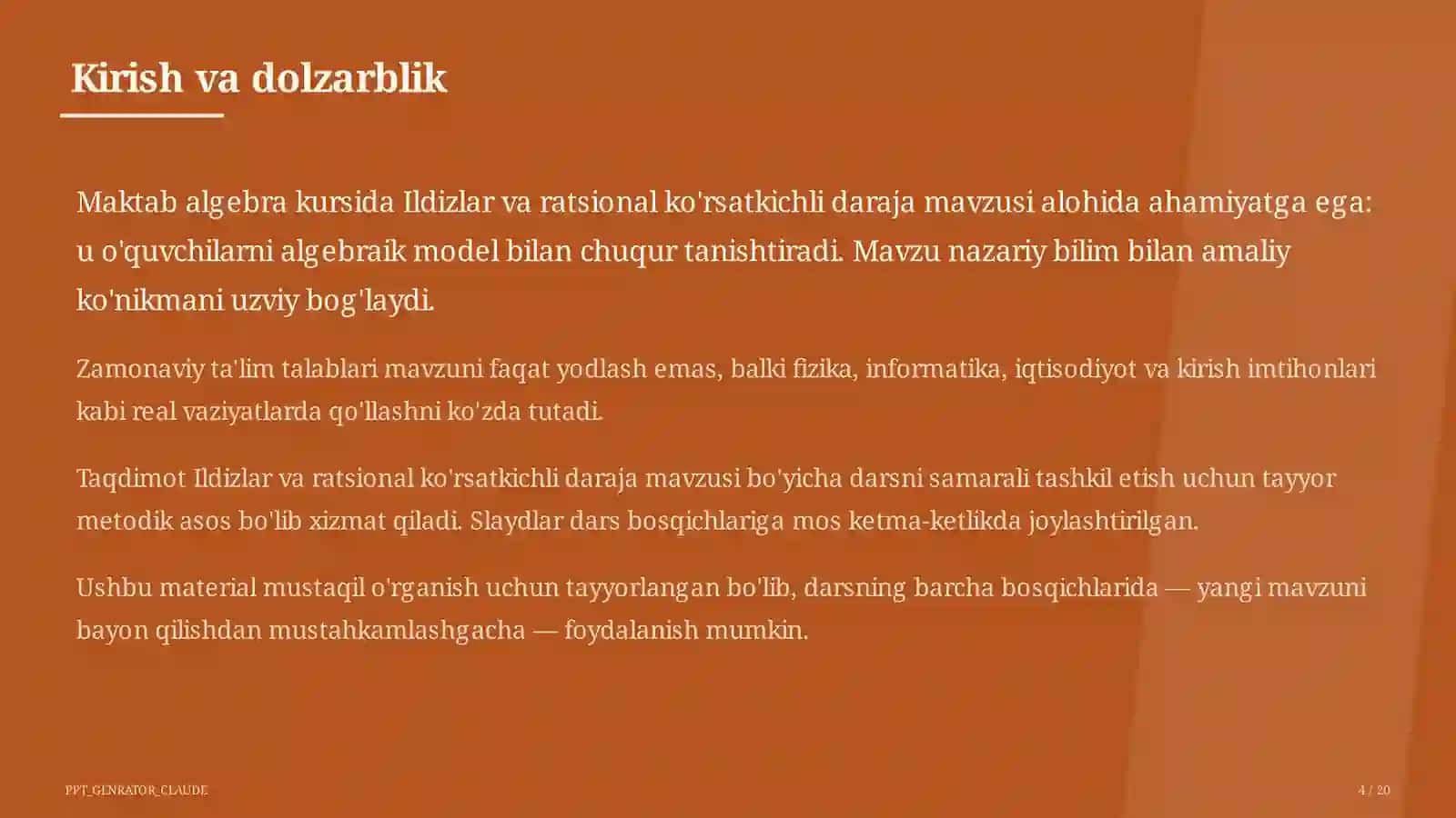 Ildizlar va ratsional ko'rsatkichli daraja (10-sinf) 4