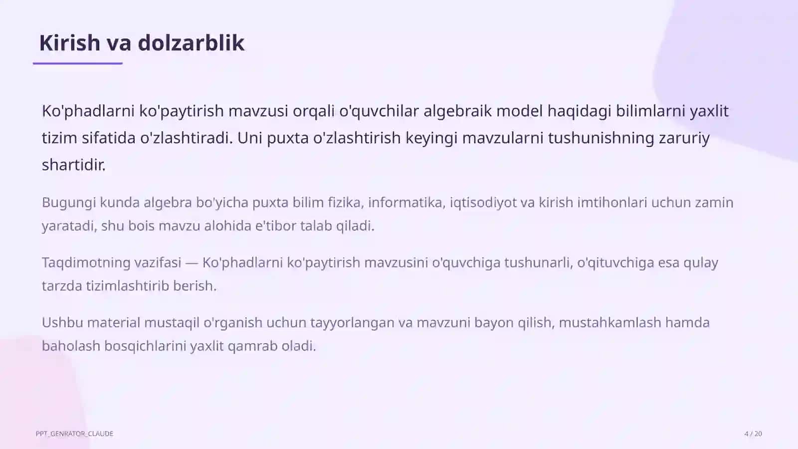 Ko'phadlarni ko'paytirish (7-sinf) 4