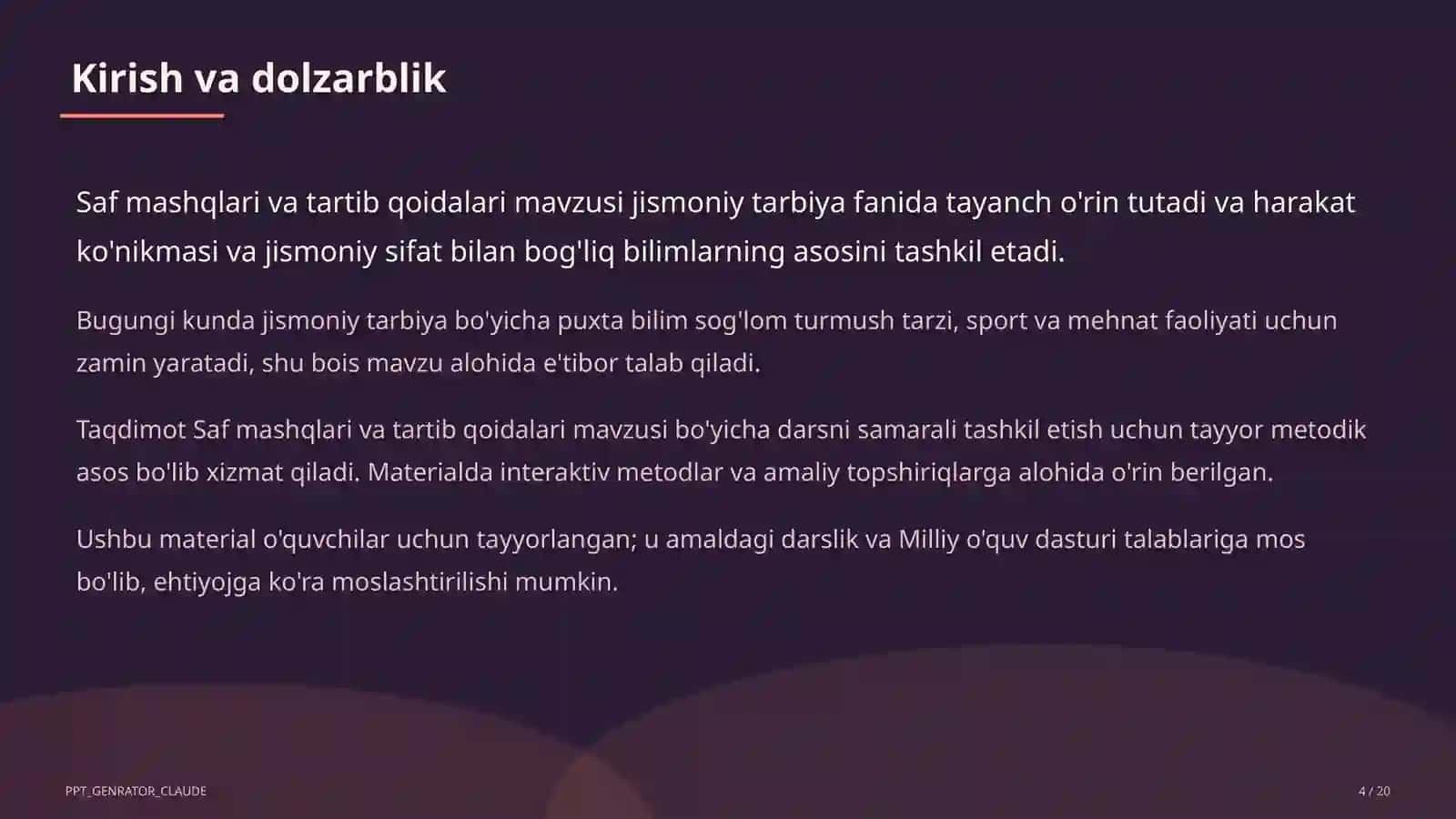 Saf mashqlari va tartib qoidalari (1-sinf) 4