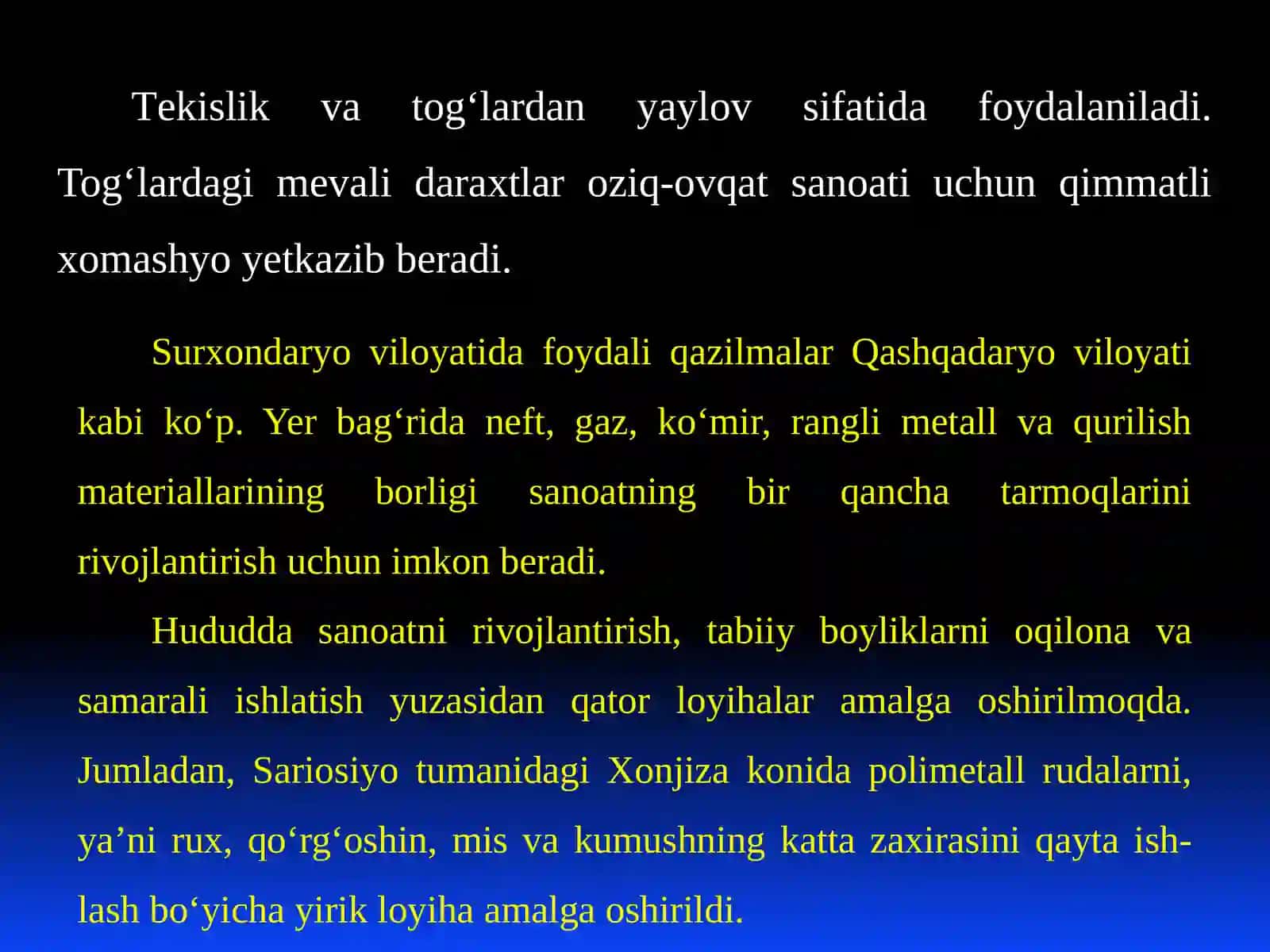 Surxondaryo viloyati. 8-sinf geografiya fanidan dars ishlanma 4