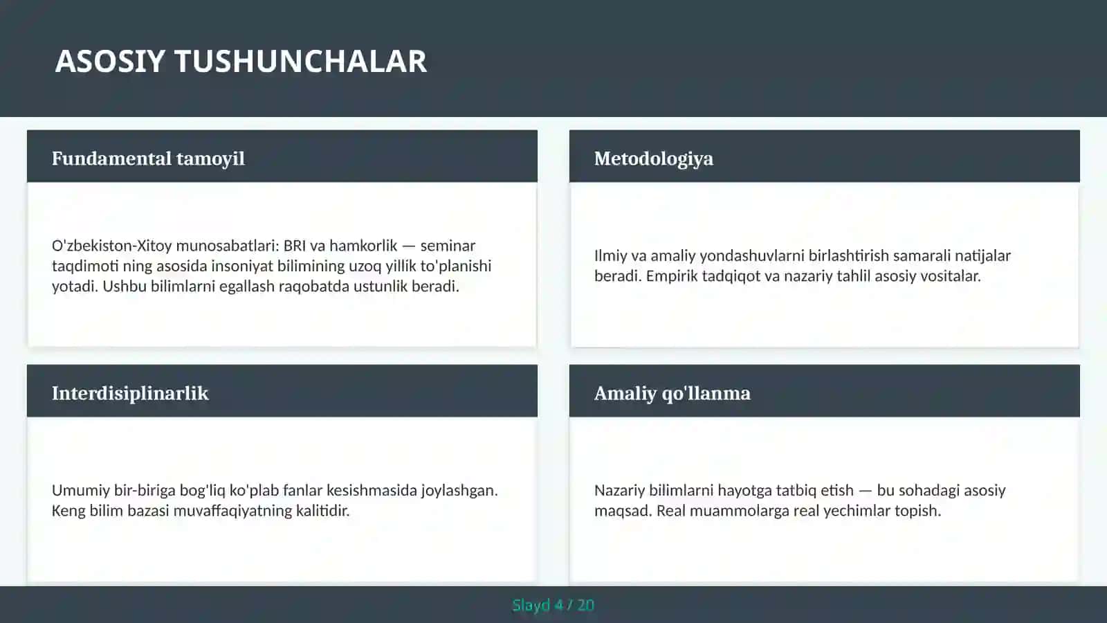 O'zbekiston-Xitoy munosabatlari: BRI va hamkorlik — seminar taqdimoti 4