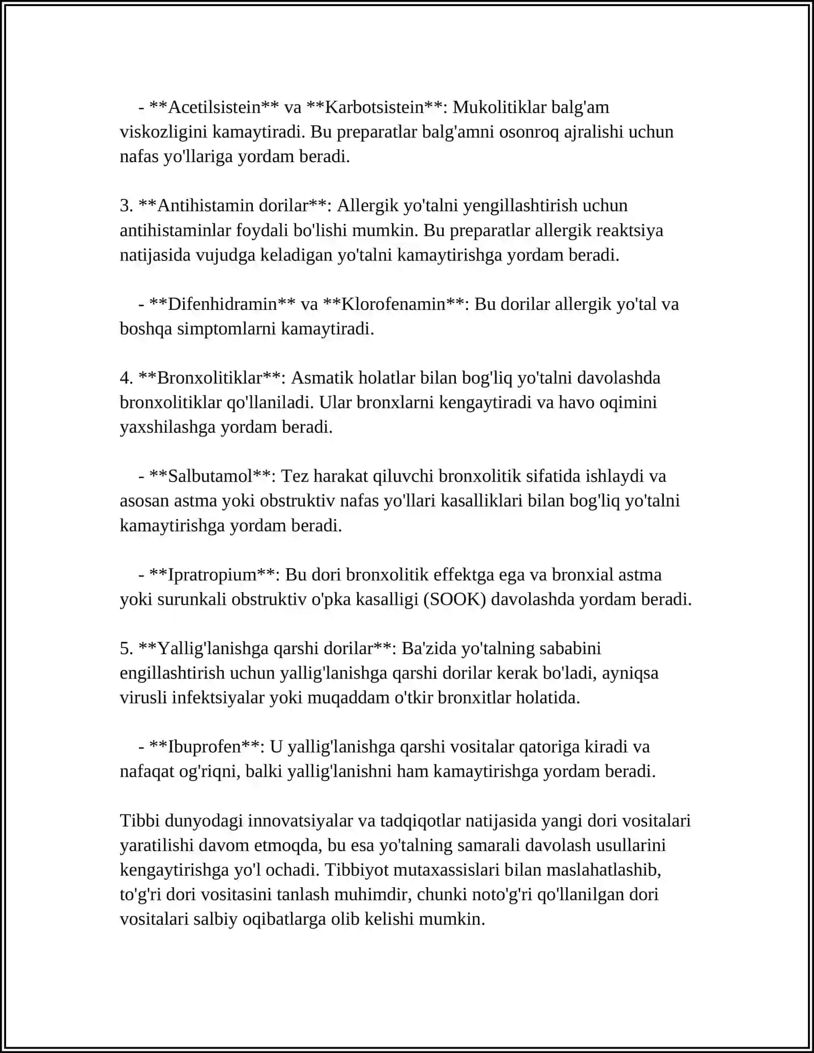 YOʻTALGA QARSHI DORI VOSITALARIGA RETSEPT YOZISH 4