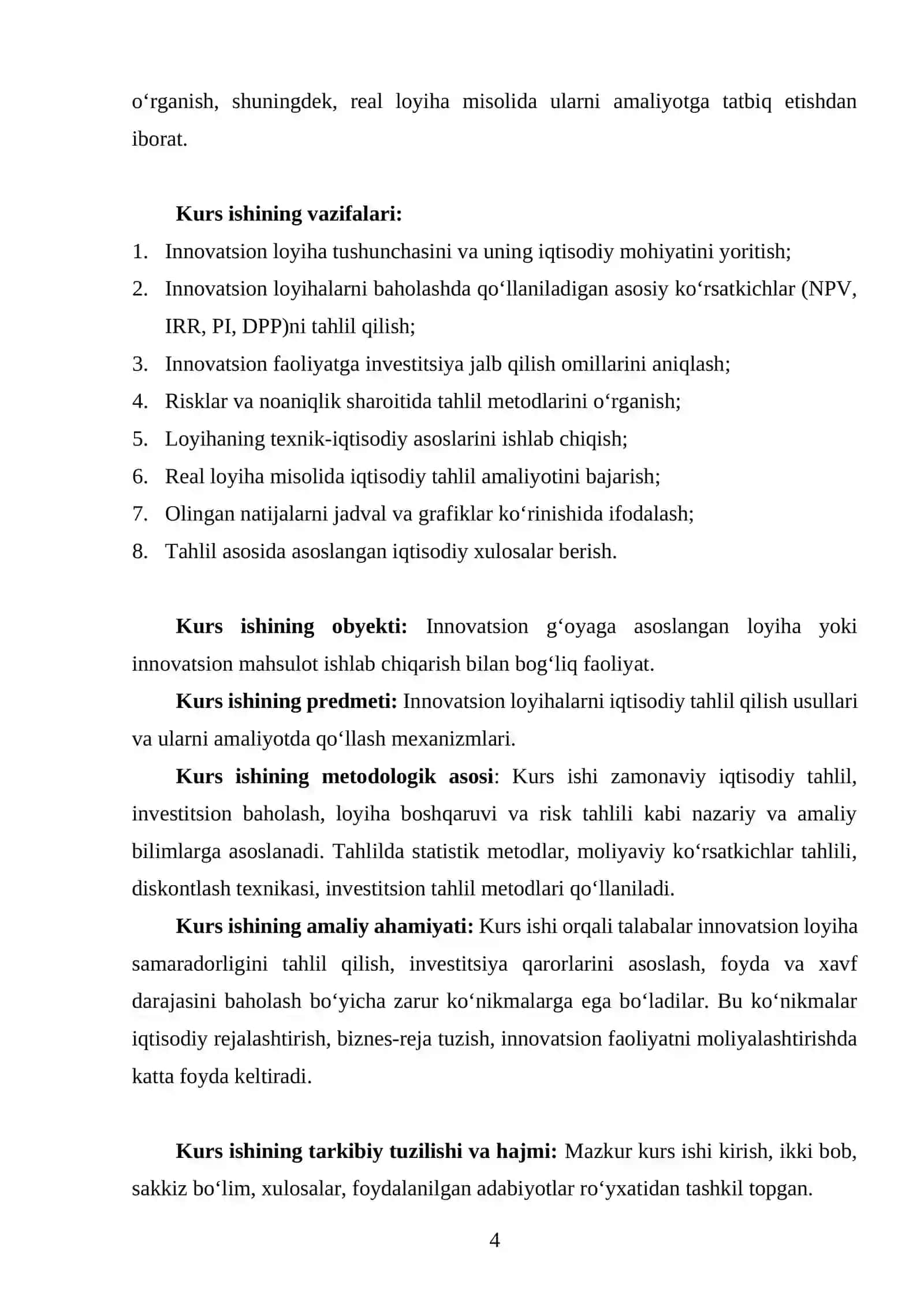 INNOVATSION LOYIHALARNI IQTISODIY TAHLIL QILISH 4