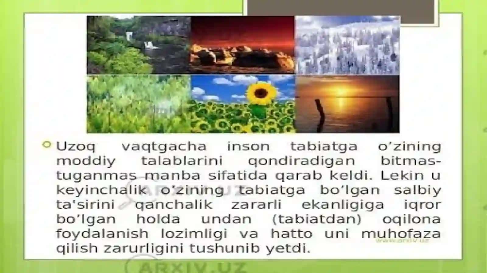 Insonrivojlanishida tabiatning roli haqida masalalarni yoritilishi 4