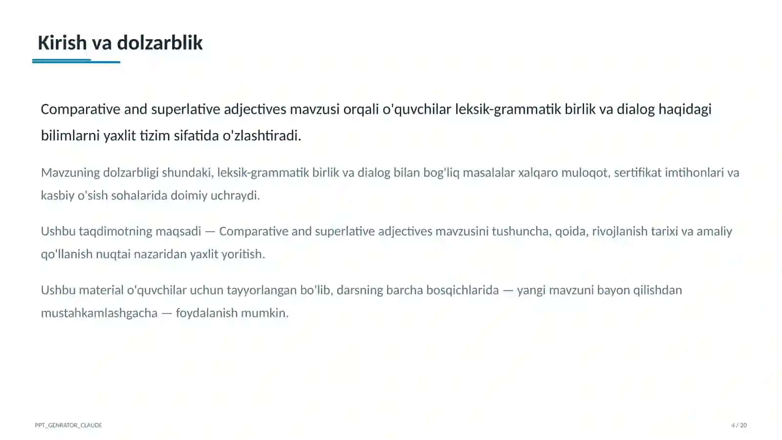 Comparative and superlative adjectives (6-sinf) 4