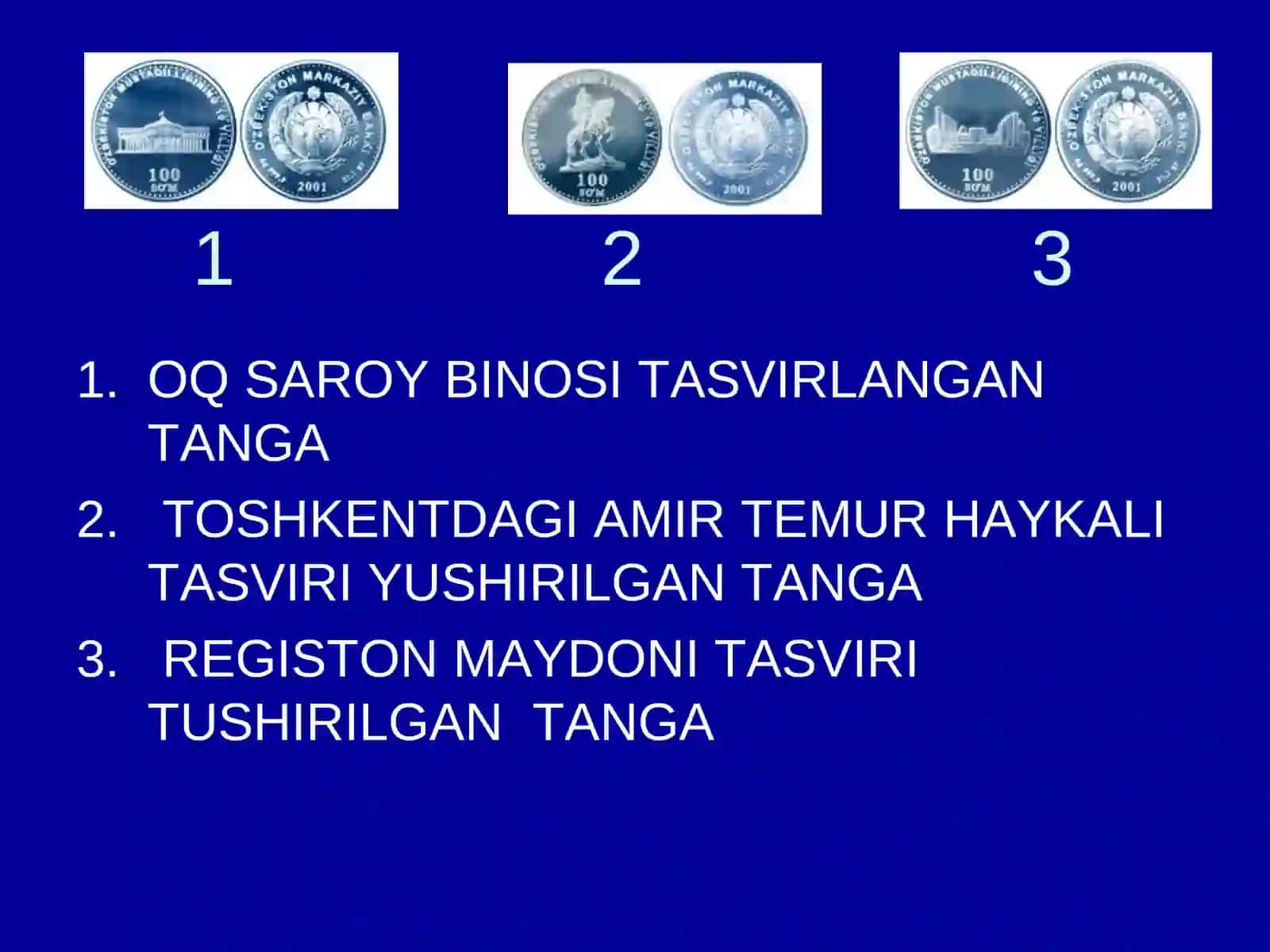 MUSTAQILLIKNING 10YILLIGIGA BAG’ISHLAB ZARB QILINGAN 100 SO’MLIK TANGALAR 4
