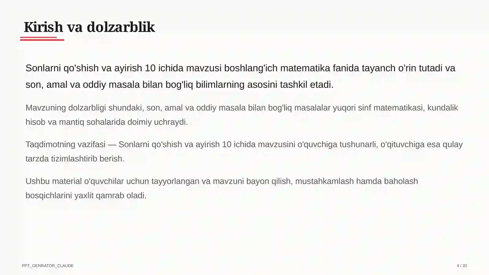 Matematika Dars Rejasi 4