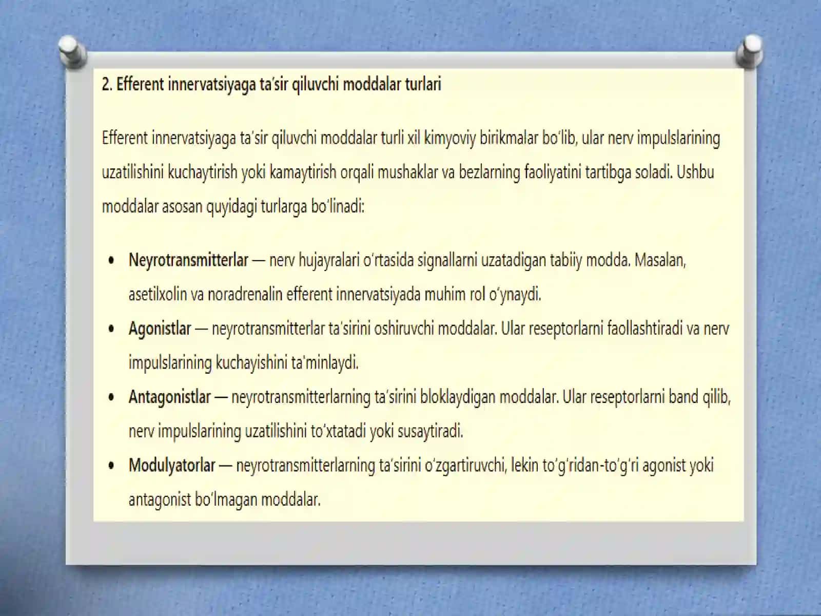 Efferent Innervatsiya gata’sirqiluvchi moddalar 4
