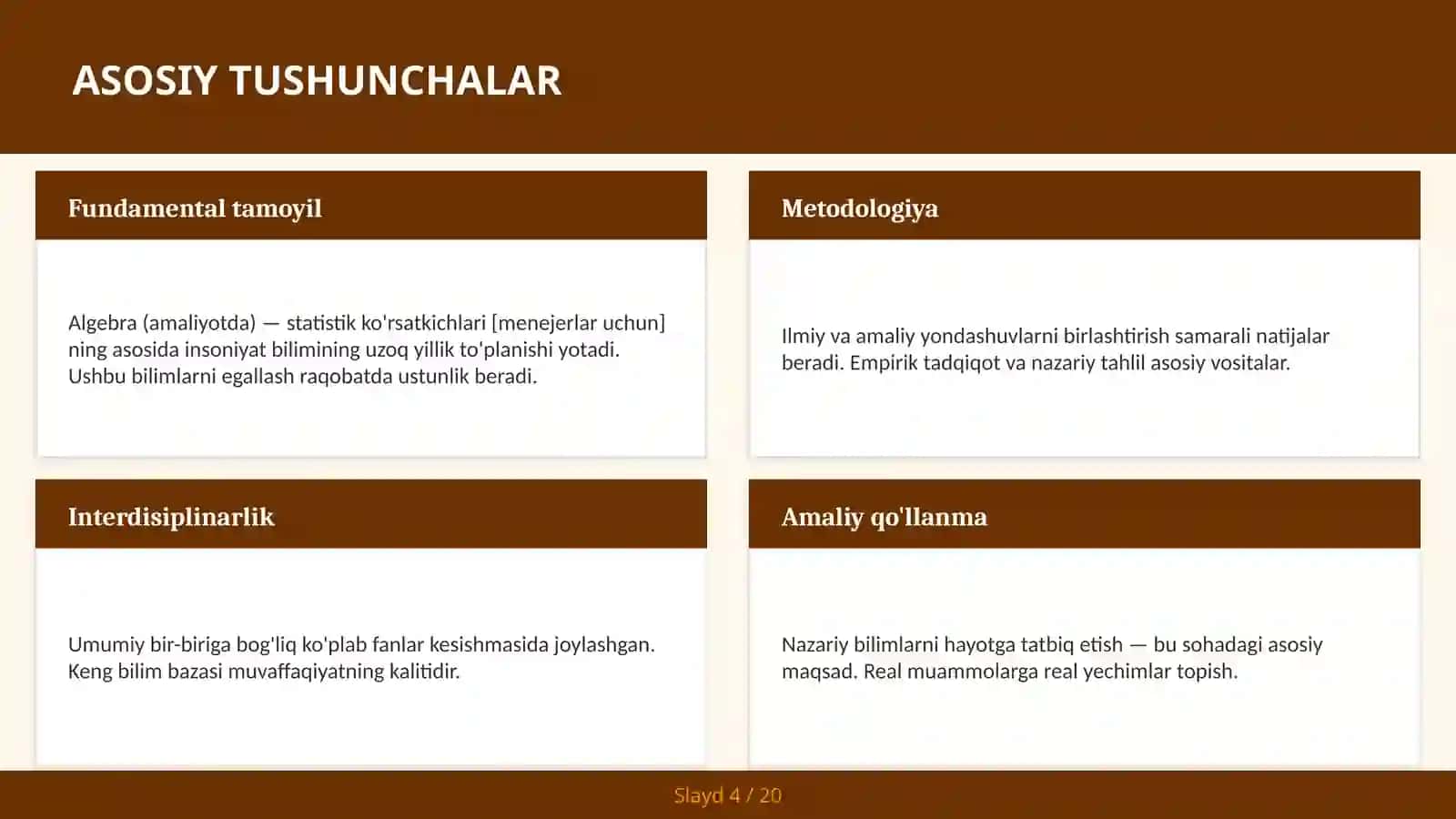 Algebra (amaliyotda) — statistik ko'rsatkichlari [menejerlar uchun] 4