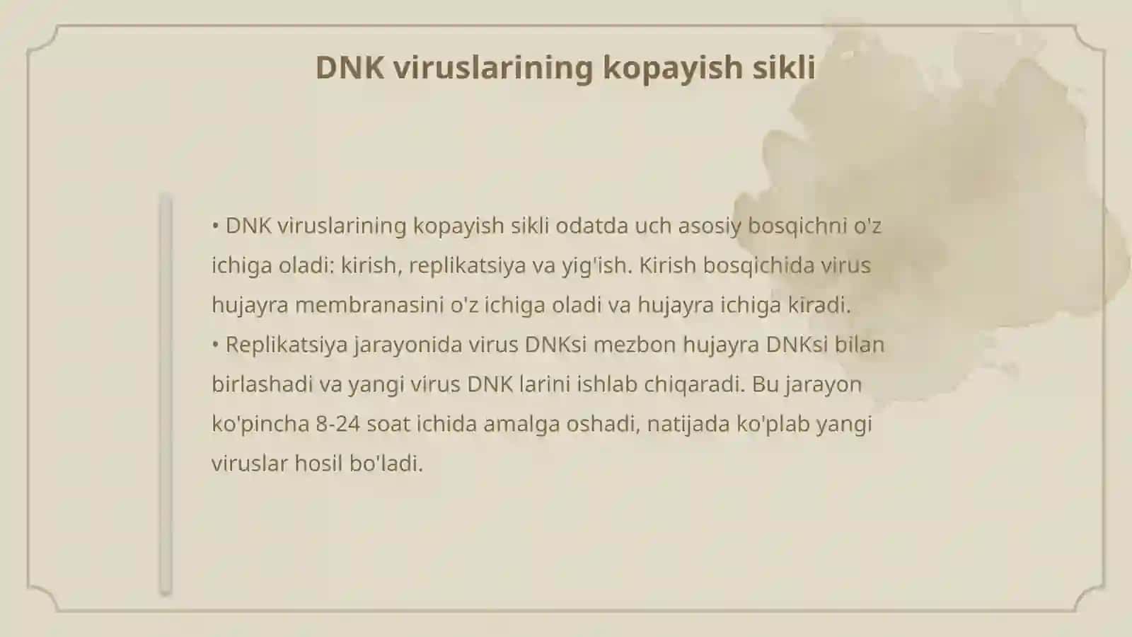 Viruslarning kopayish sikllari DNK va RNK viruslari uchun virus kopayishing bosqichlarini o'rganish 4