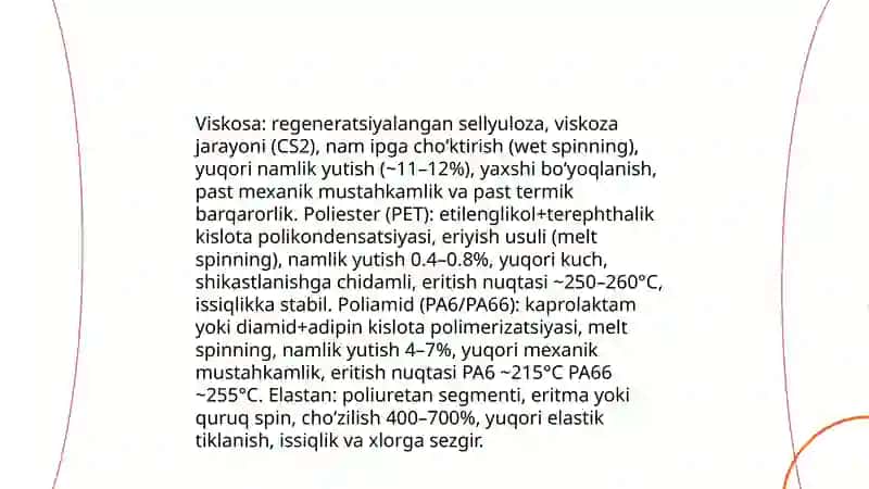 Tabiiy va sun’iy tolalar. O‘zbekistonda tola ishlab chiqarish metodikasi 4