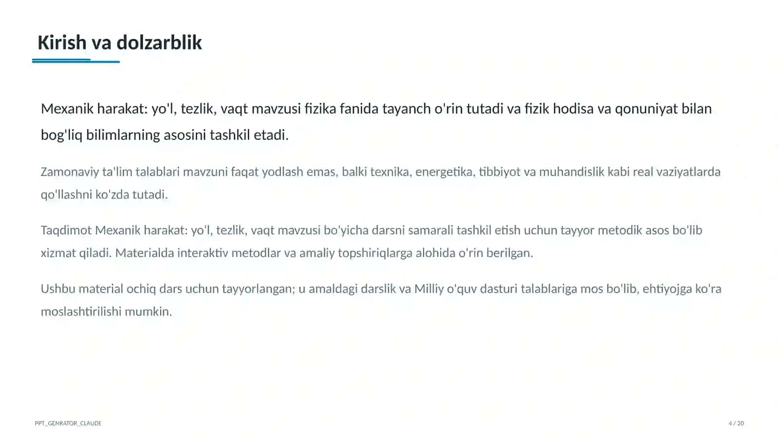 Mexanik harakat: yo'l, tezlik, vaqt (6-sinf) 4
