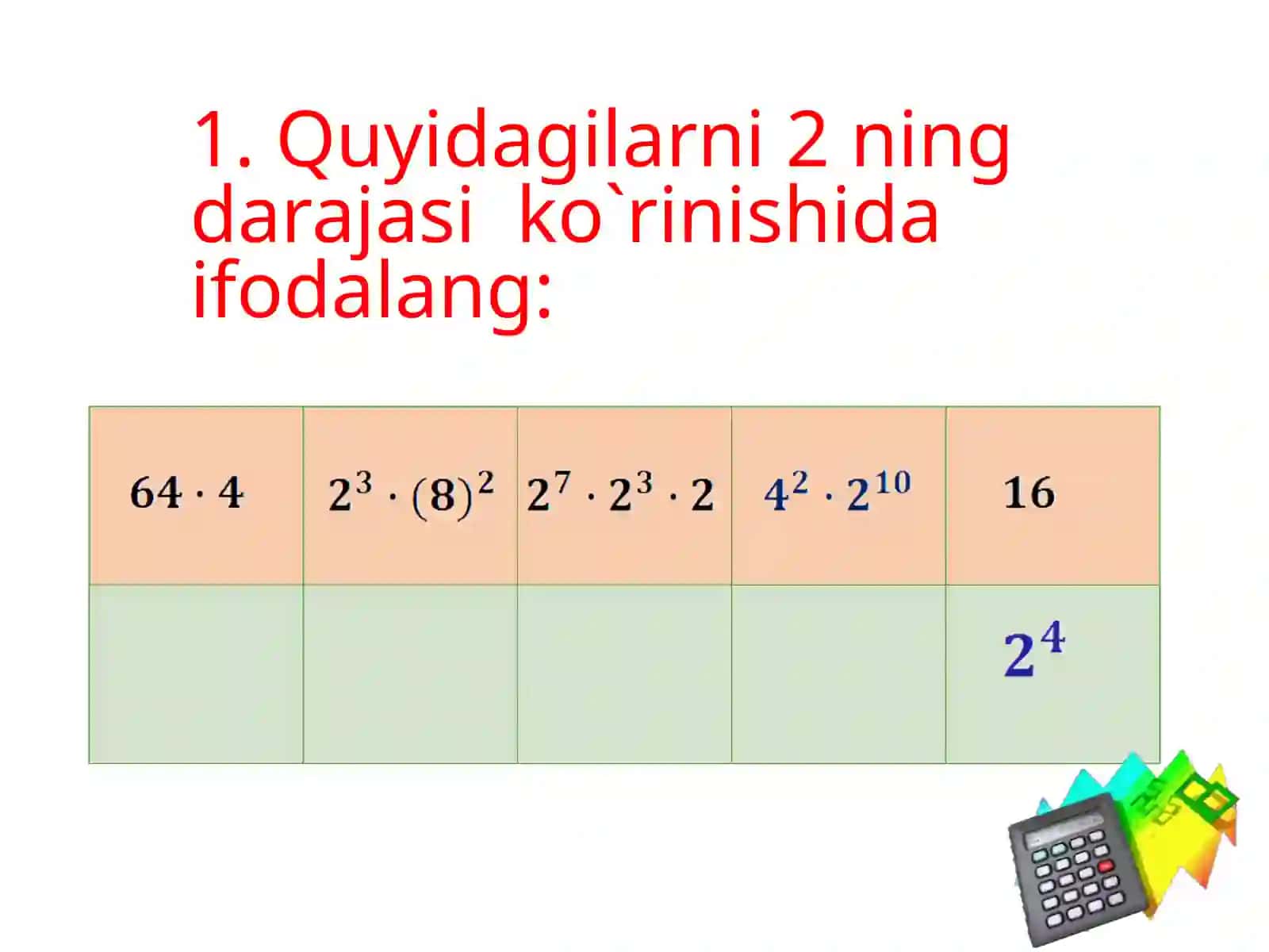 “Natural ko’rsatkichli daraja va uning xossalari” 7-sinf algebra fanidan dars ishlanma. 4