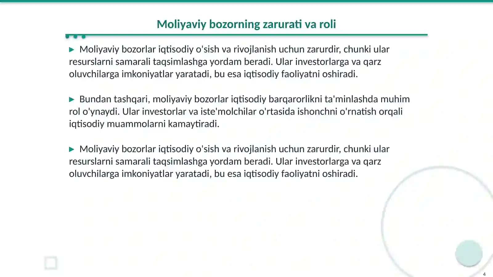 Moliyaviy bozorning mohiyati, zarurligi, asosiy vazifalari va turlari 4