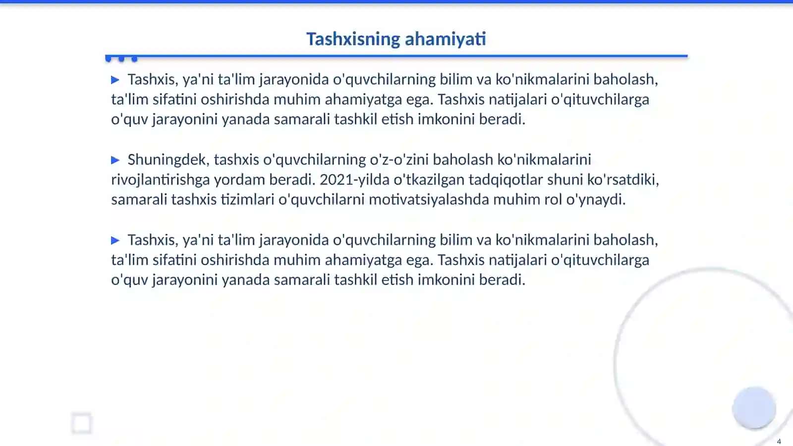Boshlang'ich talim va tashxisning asosiy talablari 4