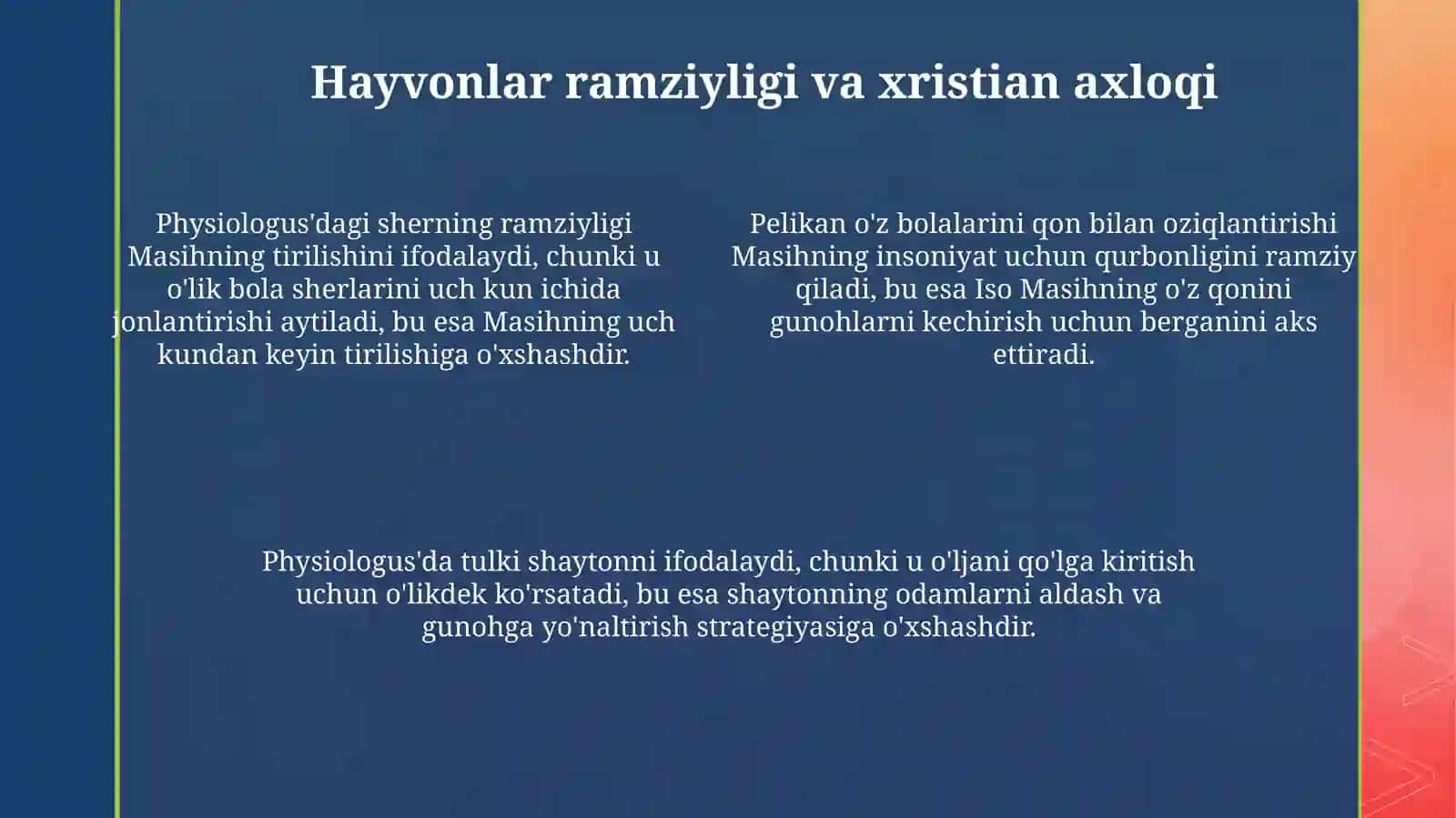 "Physiologus" asarining asosiy g'oyasi nimadan iborat 4