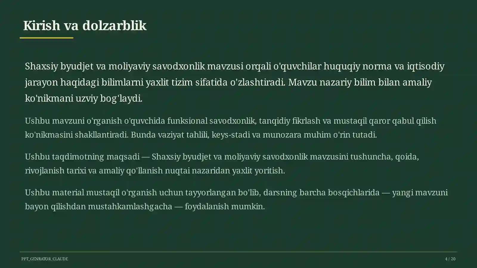 Shaxsiy byudjet va moliyaviy savodxonlik (10-sinf) 4