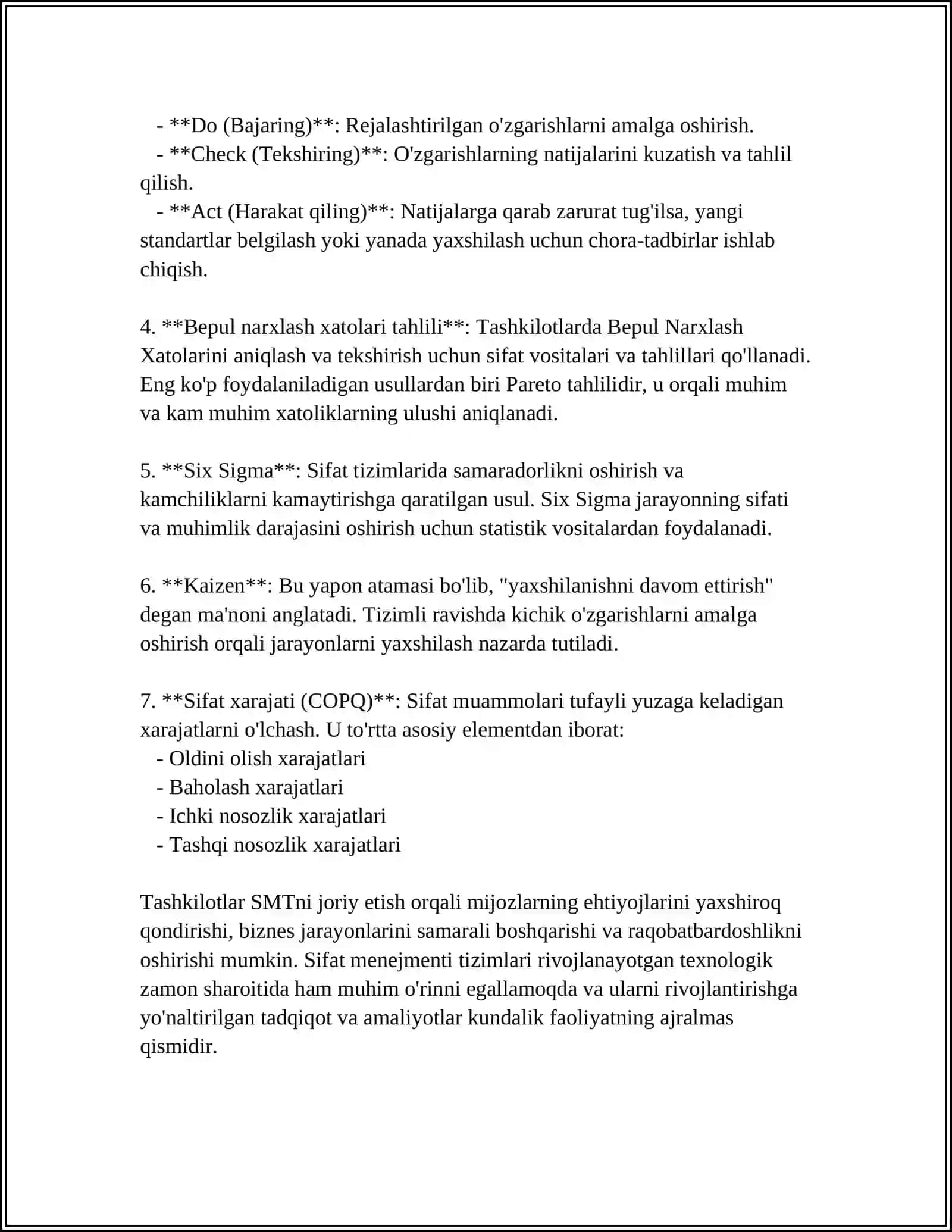 MAHSULOT SIFATINI TA’MINLASH VA BOSHQARISH. SIFAT MENEJMENTI TIZIMI 4