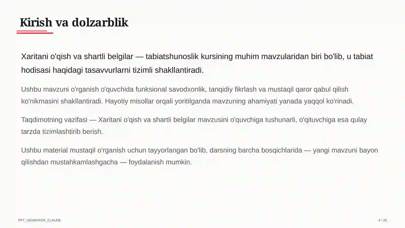 Xaritani o'qish va shartli belgilar (4-sinf) 4