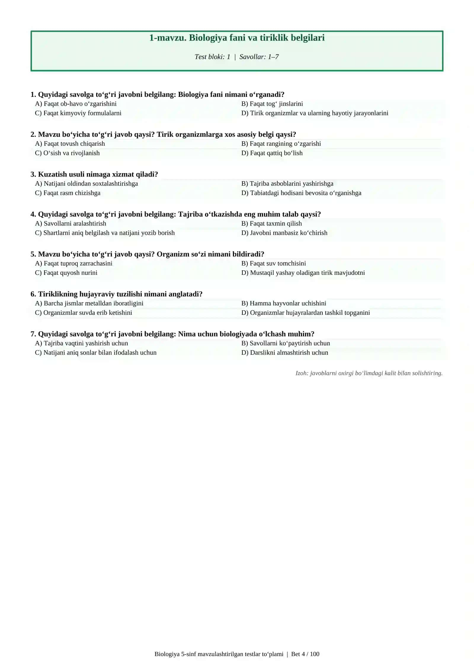 5-sinf biologiya fani bo‘yicha mavzulashtirilgan testlar 4