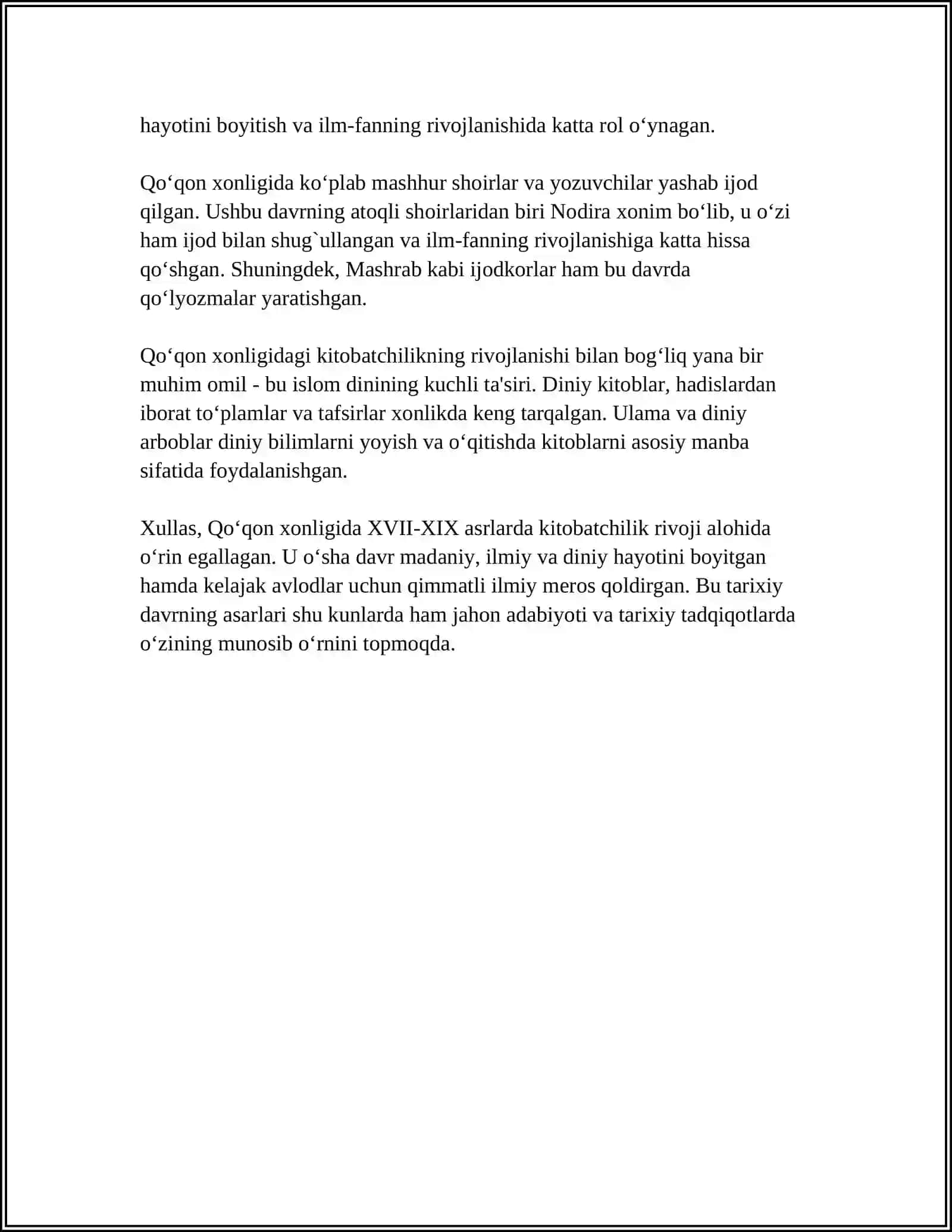 XVII-XIX ASRLARDA QO'QON,XIVA XONLIKLARIDA VA BUXORO AMIRLIGIDA KITOBATCHILIK ISHI 4