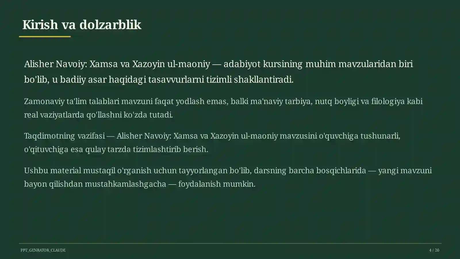 Alisher Navoiy: Xamsa va Xazoyin ul-maoniy (9-sinf) 4