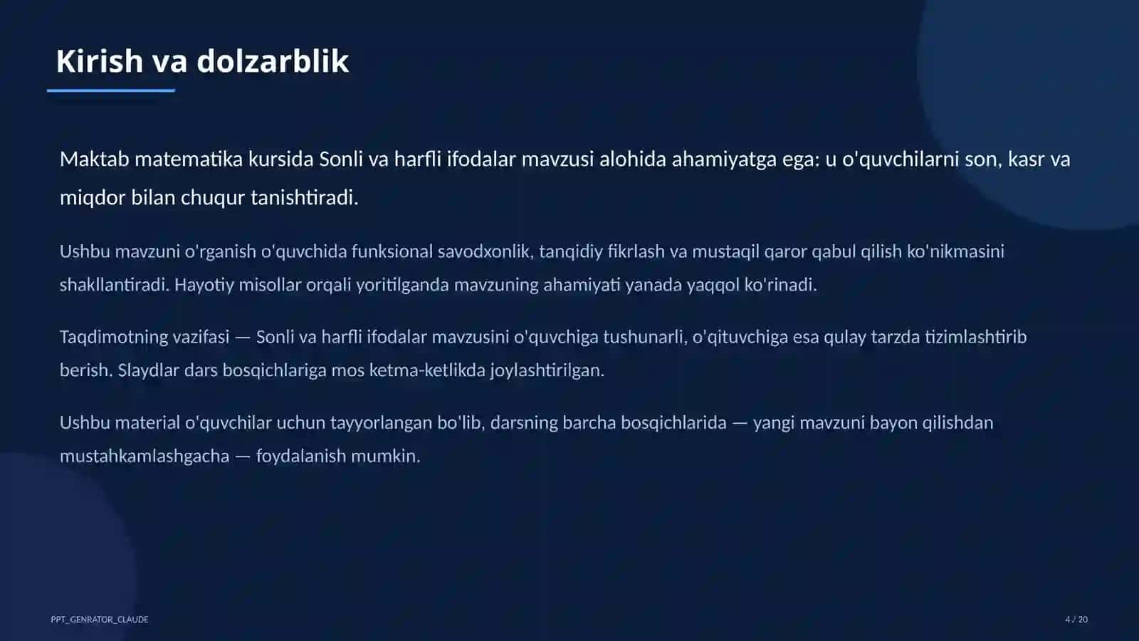 Sonli va harfli ifodalar (5-sinf) 4