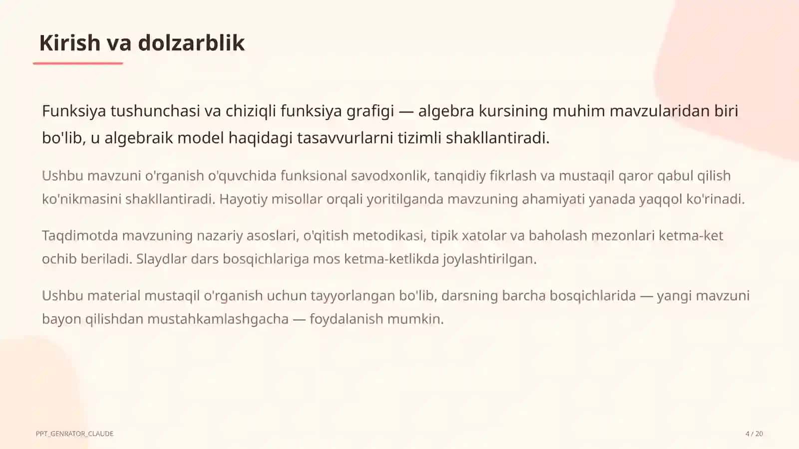 Algebra (7– 11) — mustaqil o'rganish uchun 4
