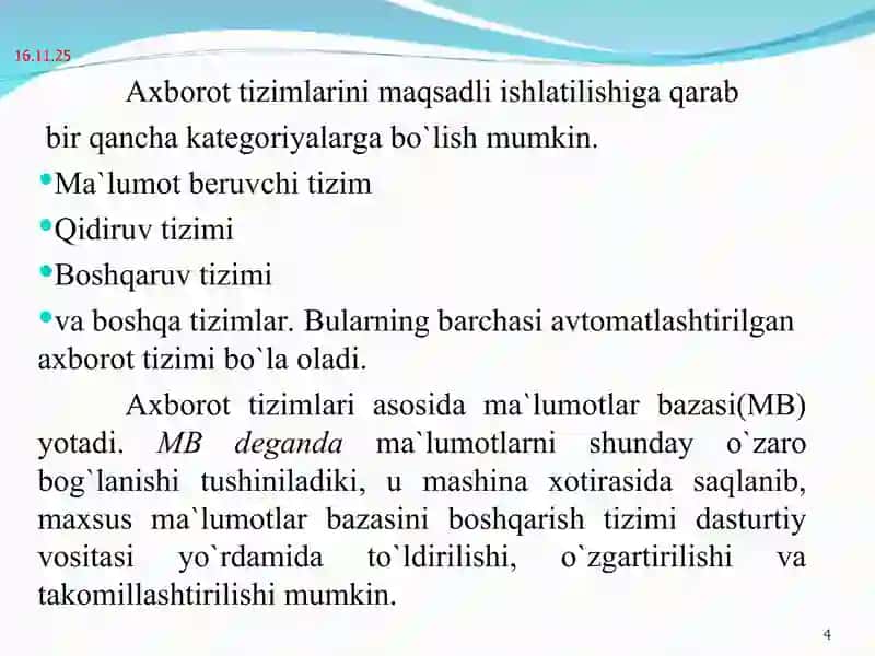 Berilganlar bazasiga kirish 4