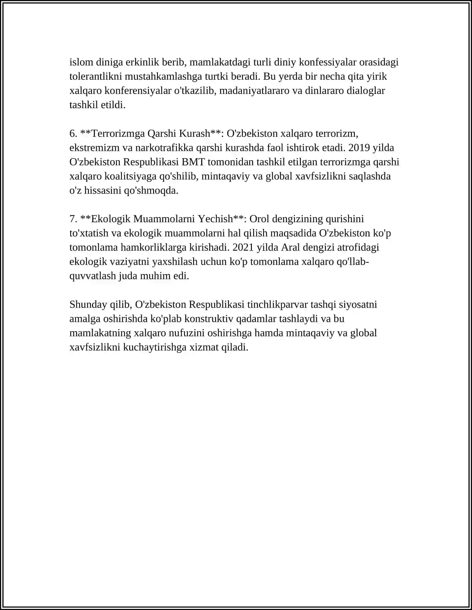 O'ZBEKISTONNING MARKAZIY OSIYODA TINCHLIK VA BARQARORLIKNI TA'MINLASHDAGI O'RNI 4