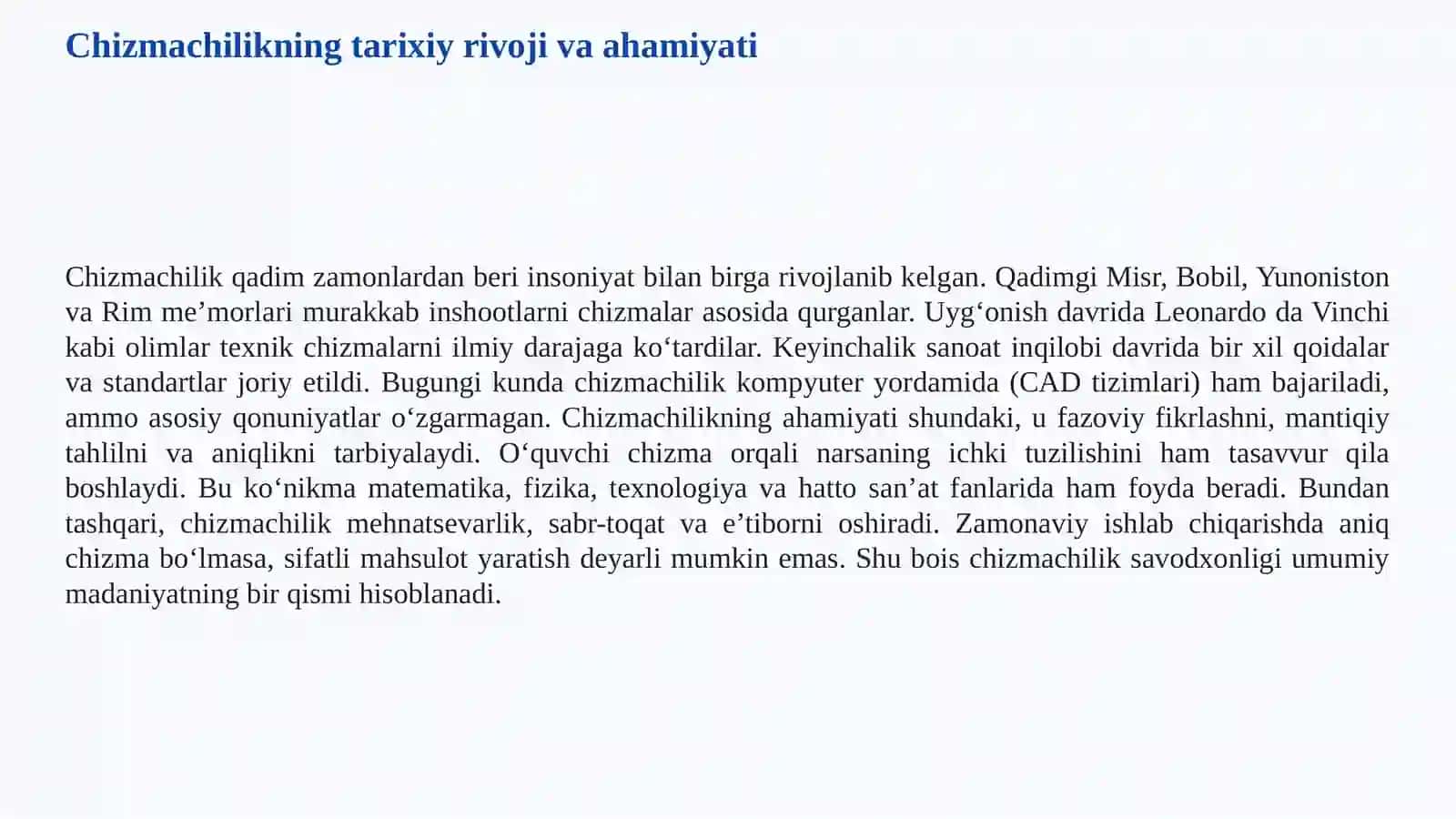 Chizmachilik: Asoslar, qoidalar va amaliy ko‘nikmalar. Chizma formatlari, qalinligi, masshtab tushunchasi 4