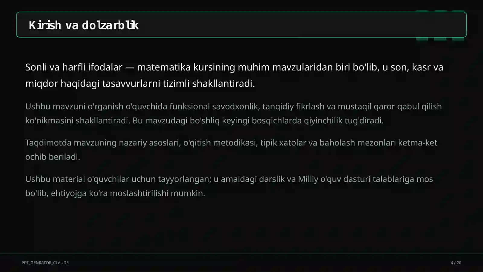 Sonli va harfli ifodalar (5-sinf) 4