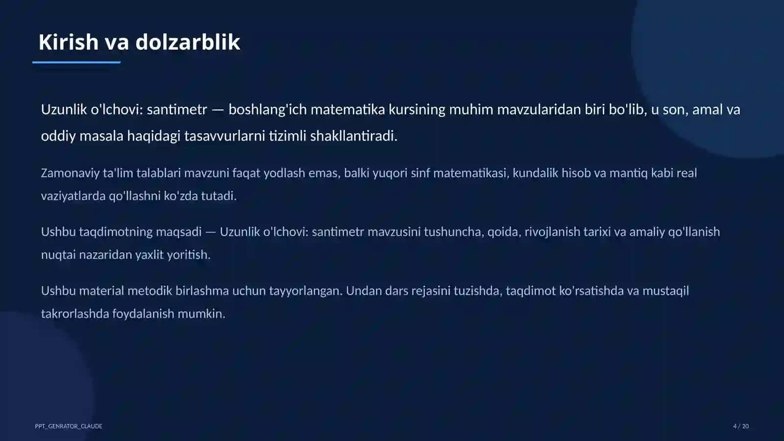 Matematika (1–4) — Metodik birlashma uchun 4