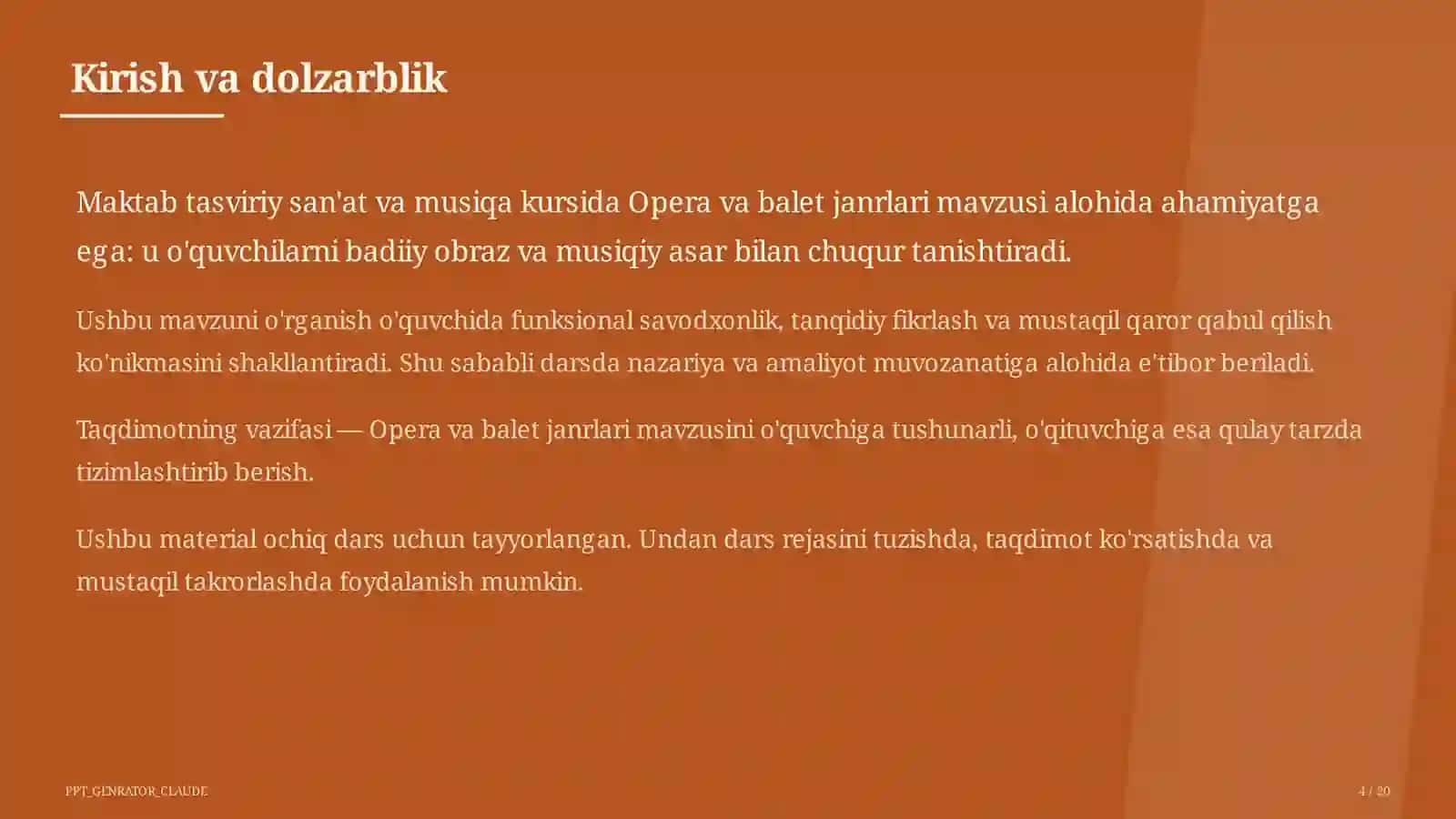 Tasviriy san'at va musiqa (1–7) — ochiq dars uchun 4