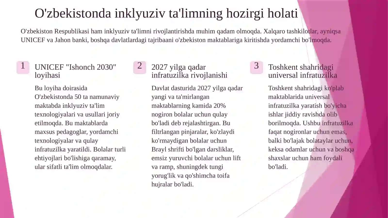 Inklyuziv ta’lim g‘oyalarini amaliyotga tadbiq etish bo‘yicha turli guruhlarga mansub respondentlarning fikrlarini aniqlashga qaratilgan sotsiologik tadqiqotlar 4