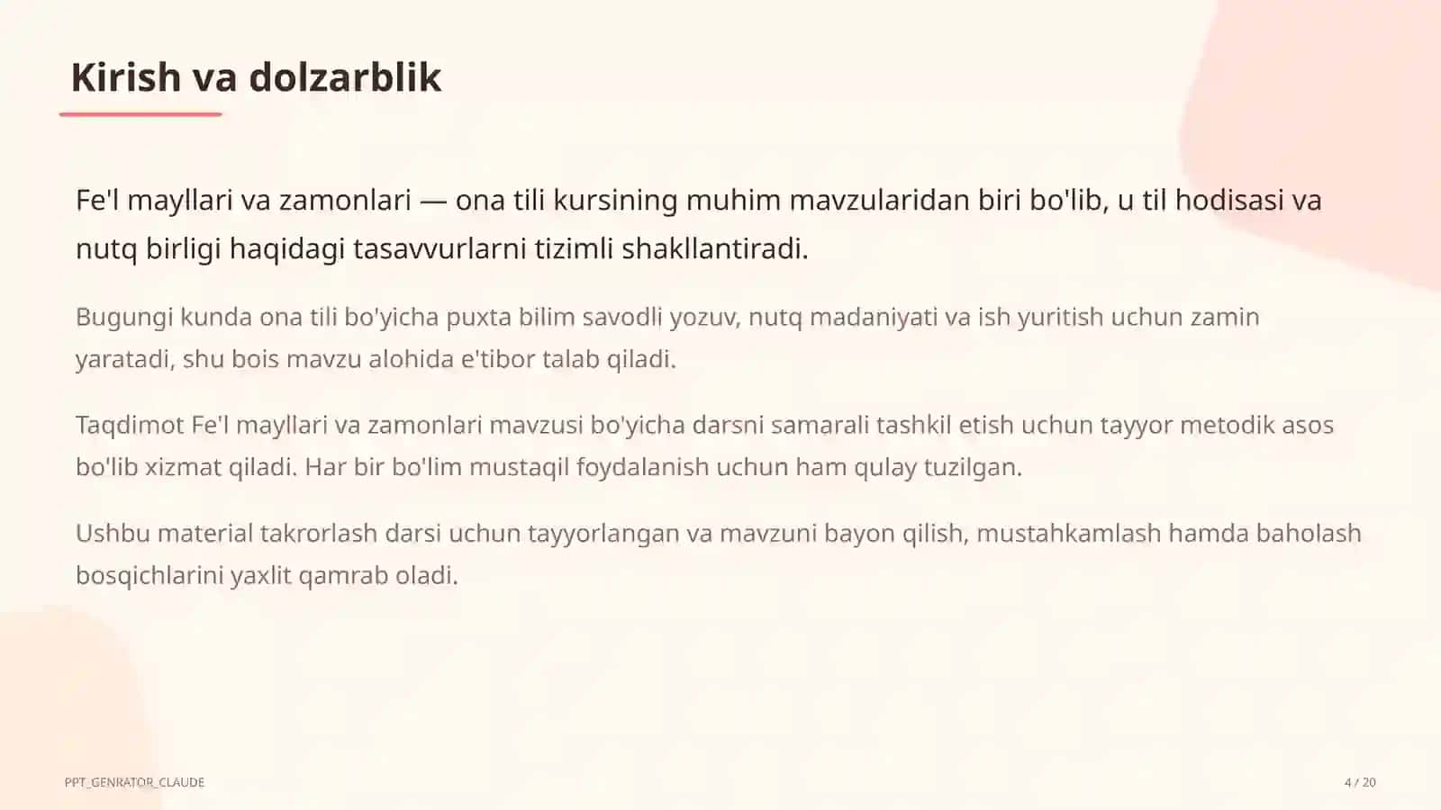Fe'l mayllari va zamonlari (7-sinf) 4