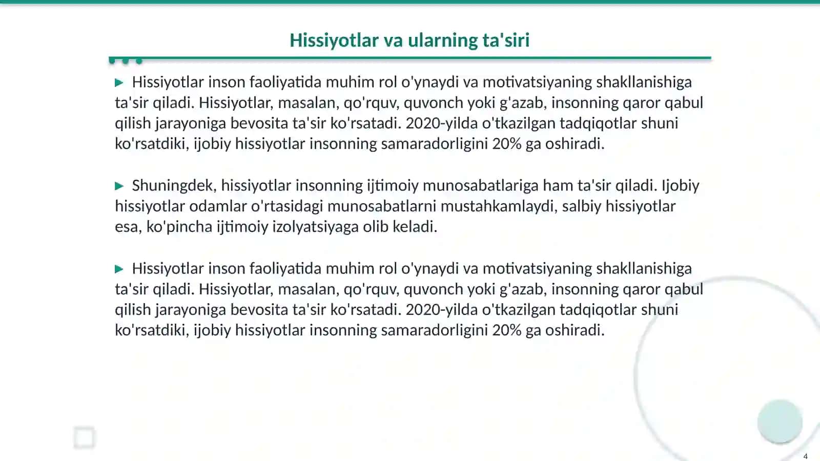 Motiv va motivatsiyaning va hissiyotlarning namoyon bo‘lishi 4