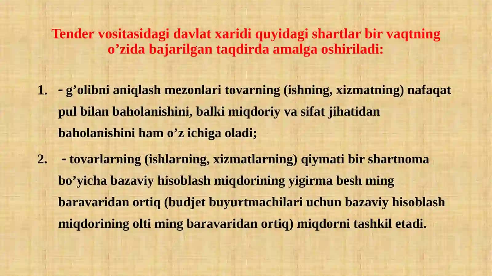 TENDER ORQALI DAVLAT XARIDLARINI AMALGA OSHIRISH 4