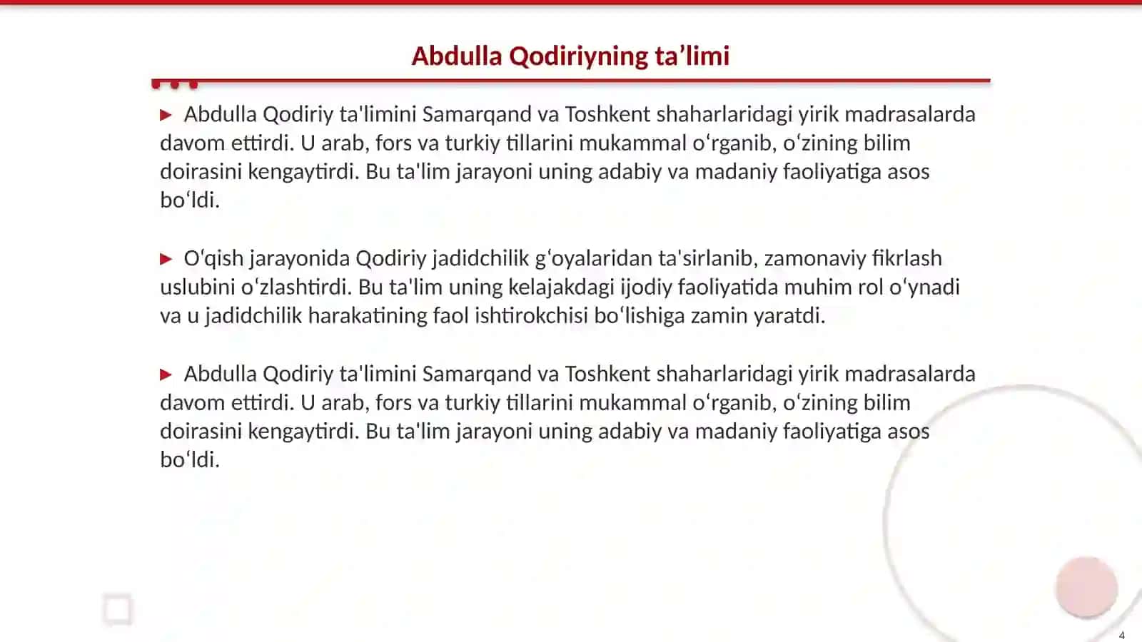 Abdulla Qodiriyning jadidchilikda tutgan o‘rni 4